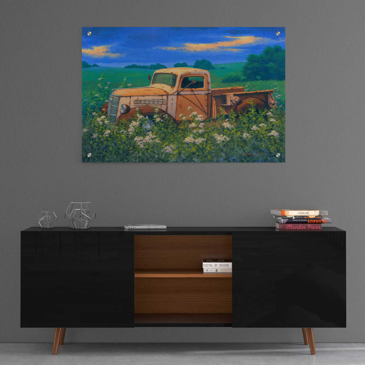 Epic Art 'Truck In the Meadow Adobe' by Richard Courtney, Acrylic Glass Wall Art,36x24