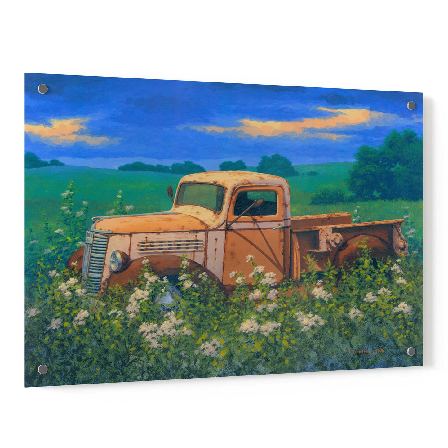 Epic Art 'Truck In the Meadow Adobe' by Richard Courtney, Acrylic Glass Wall Art,36x24