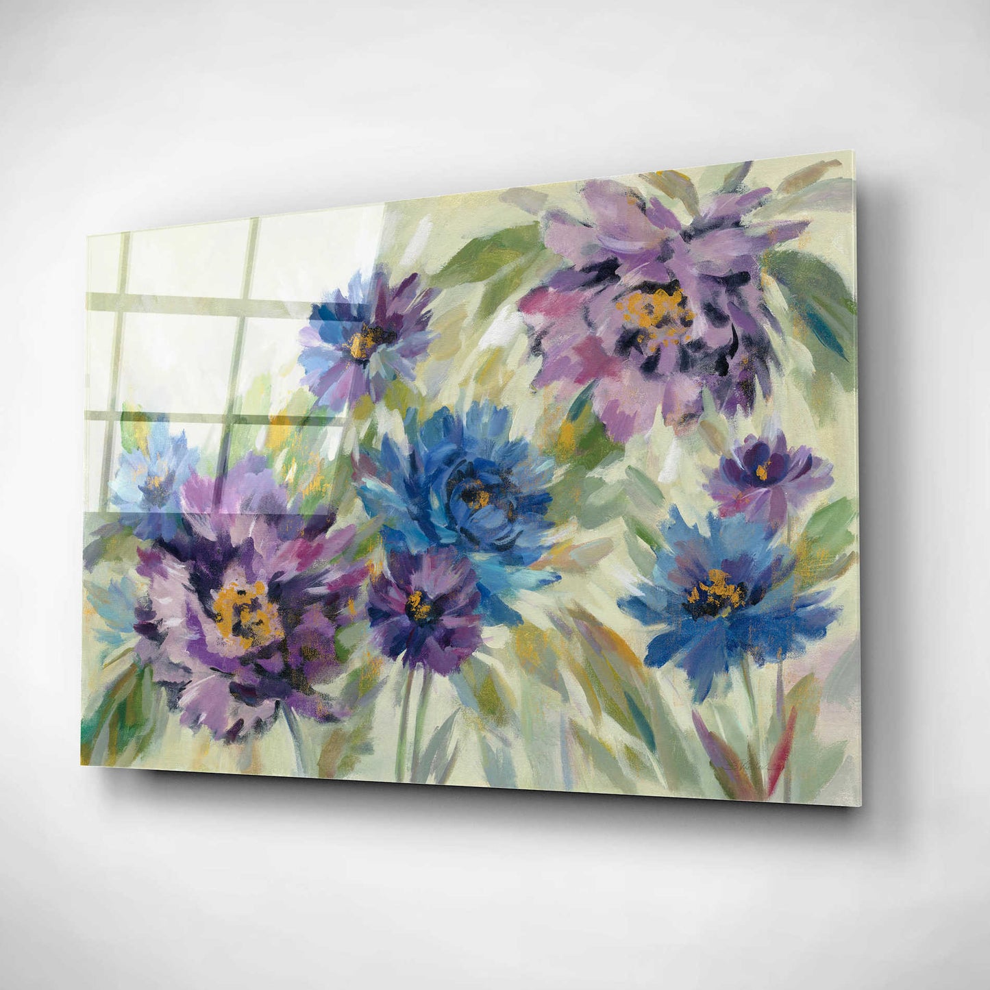 Epic Art 'Bold Blue and Lavender Flowers' by Silvia Vassileva, Acrylic Glass Wall Art,16x12