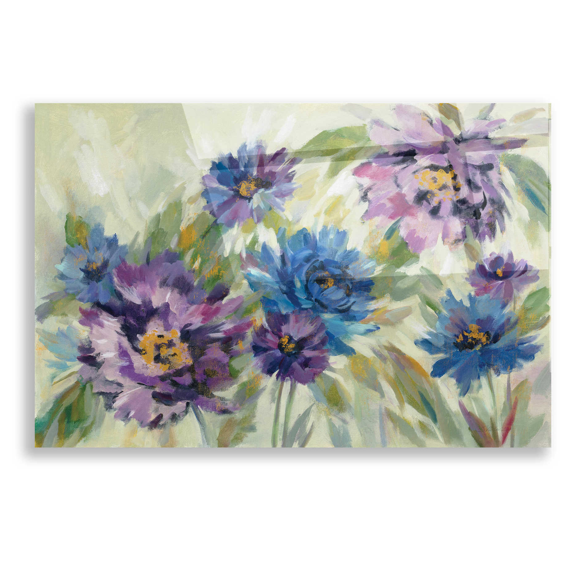 Epic Art 'Bold Blue and Lavender Flowers' by Silvia Vassileva, Acrylic Glass Wall Art,16x12