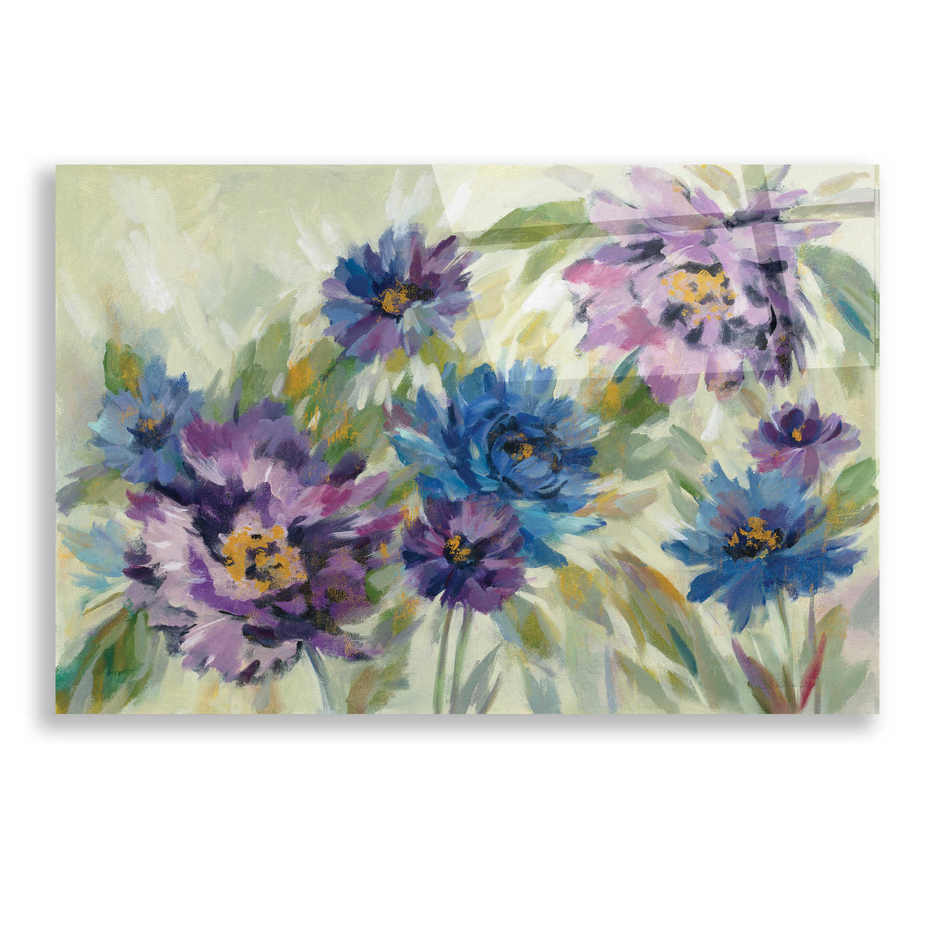 Epic Art 'Bold Blue and Lavender Flowers' by Silvia Vassileva, Acrylic Glass Wall Art,24x16