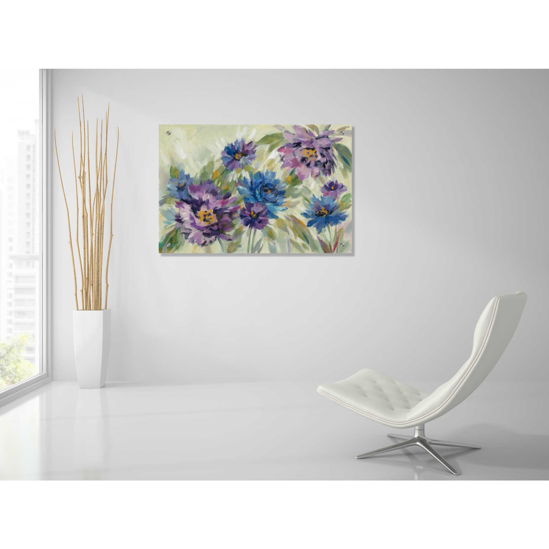 Epic Art 'Bold Blue and Lavender Flowers' by Silvia Vassileva, Acrylic Glass Wall Art,36x24