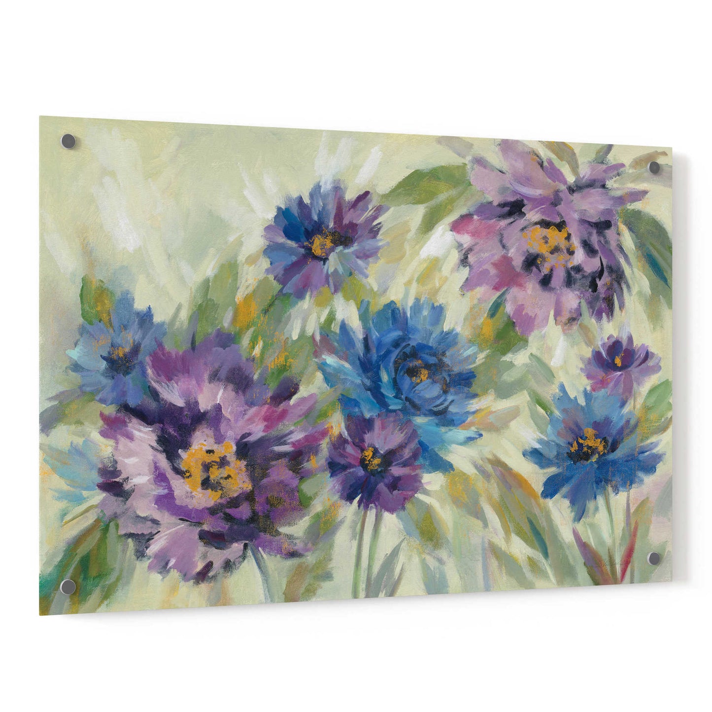 Epic Art 'Bold Blue and Lavender Flowers' by Silvia Vassileva, Acrylic Glass Wall Art,36x24