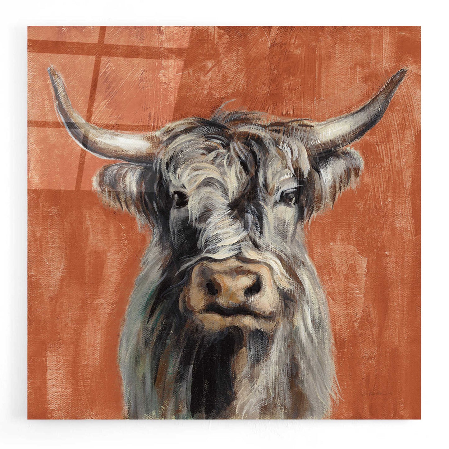Epic Art 'Highland Cow on Terracotta' by Silvia Vassileva, Acrylic Glass Wall Art,12x12