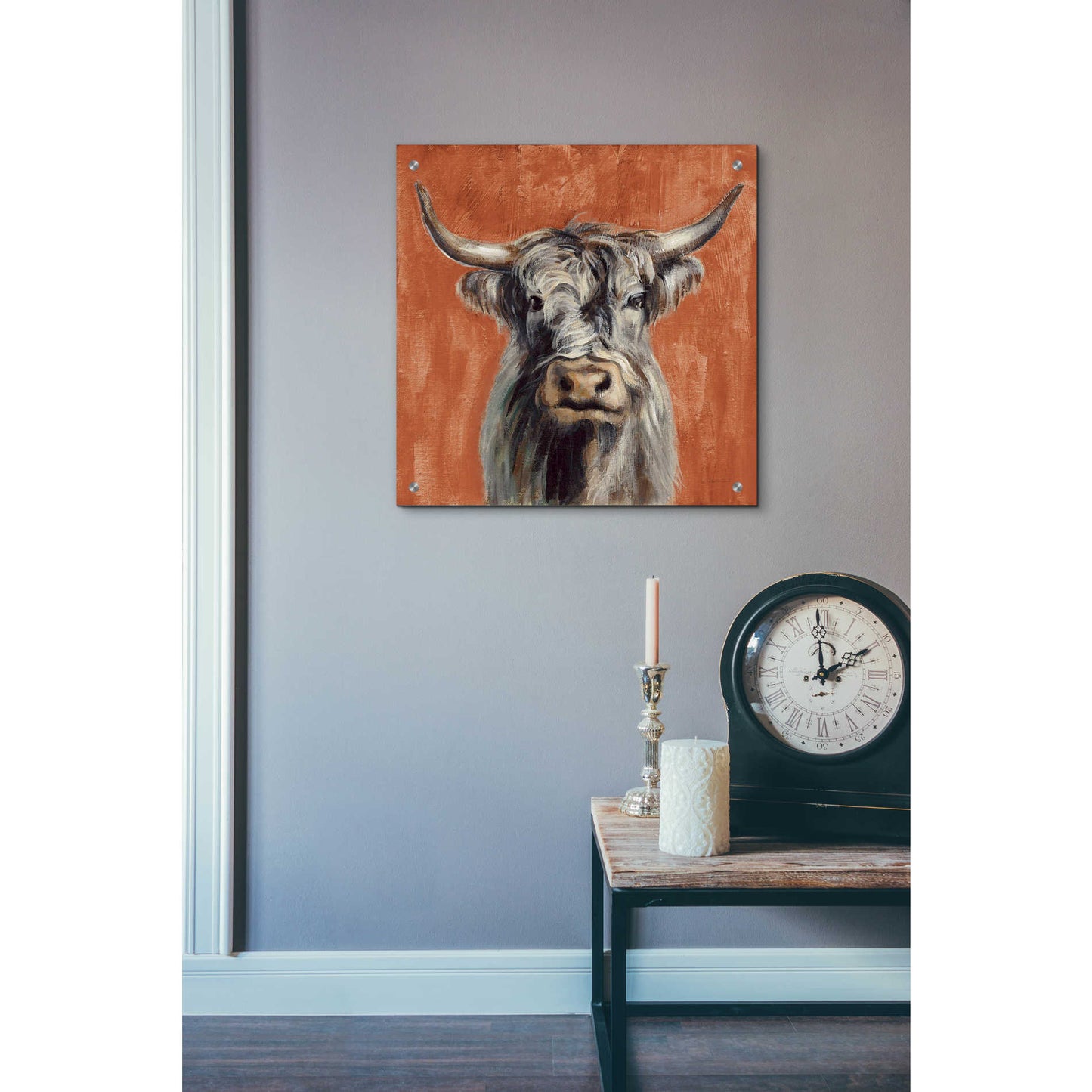 Epic Art 'Highland Cow on Terracotta' by Silvia Vassileva, Acrylic Glass Wall Art,24x24