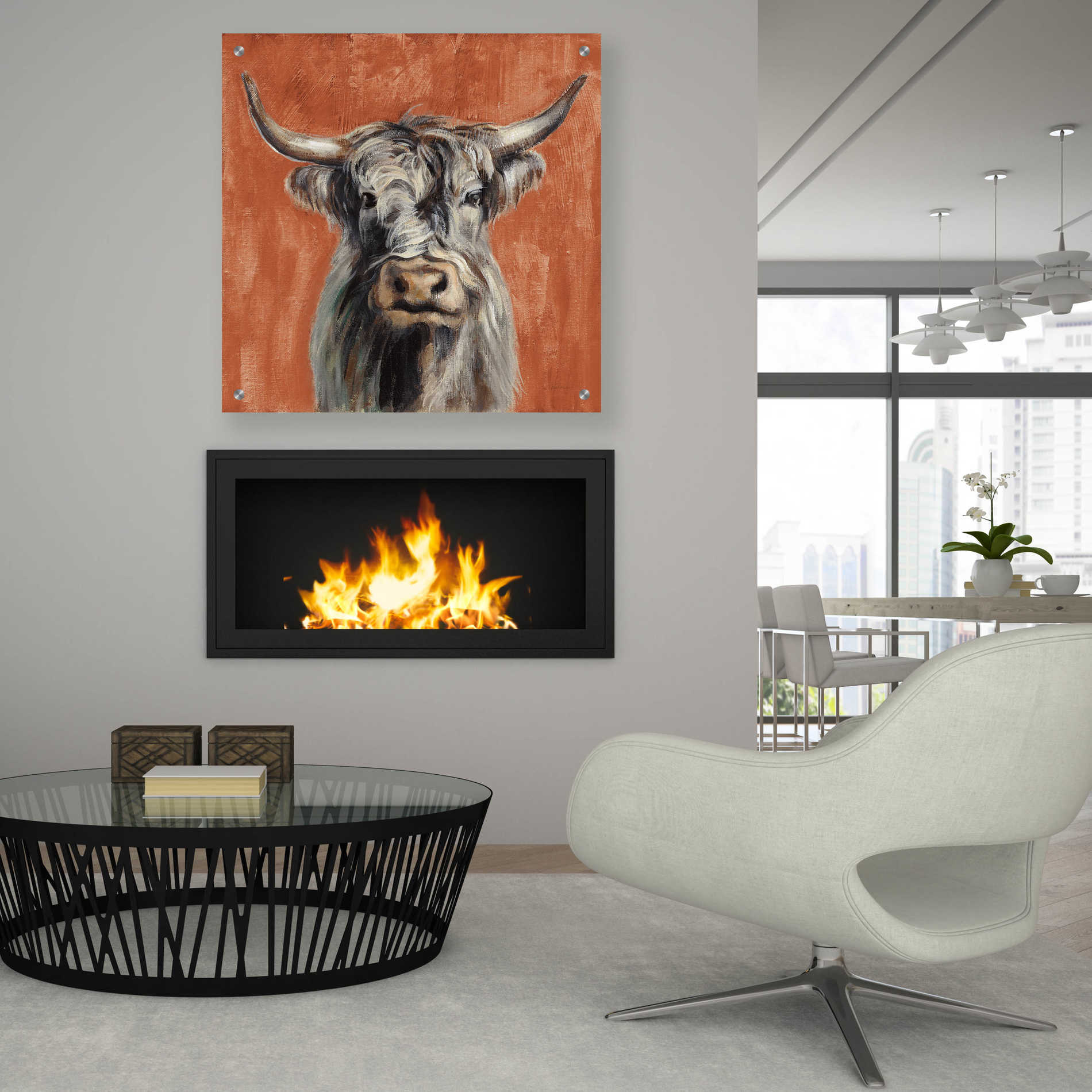 Epic Art 'Highland Cow on Terracotta' by Silvia Vassileva, Acrylic Glass Wall Art,36x36