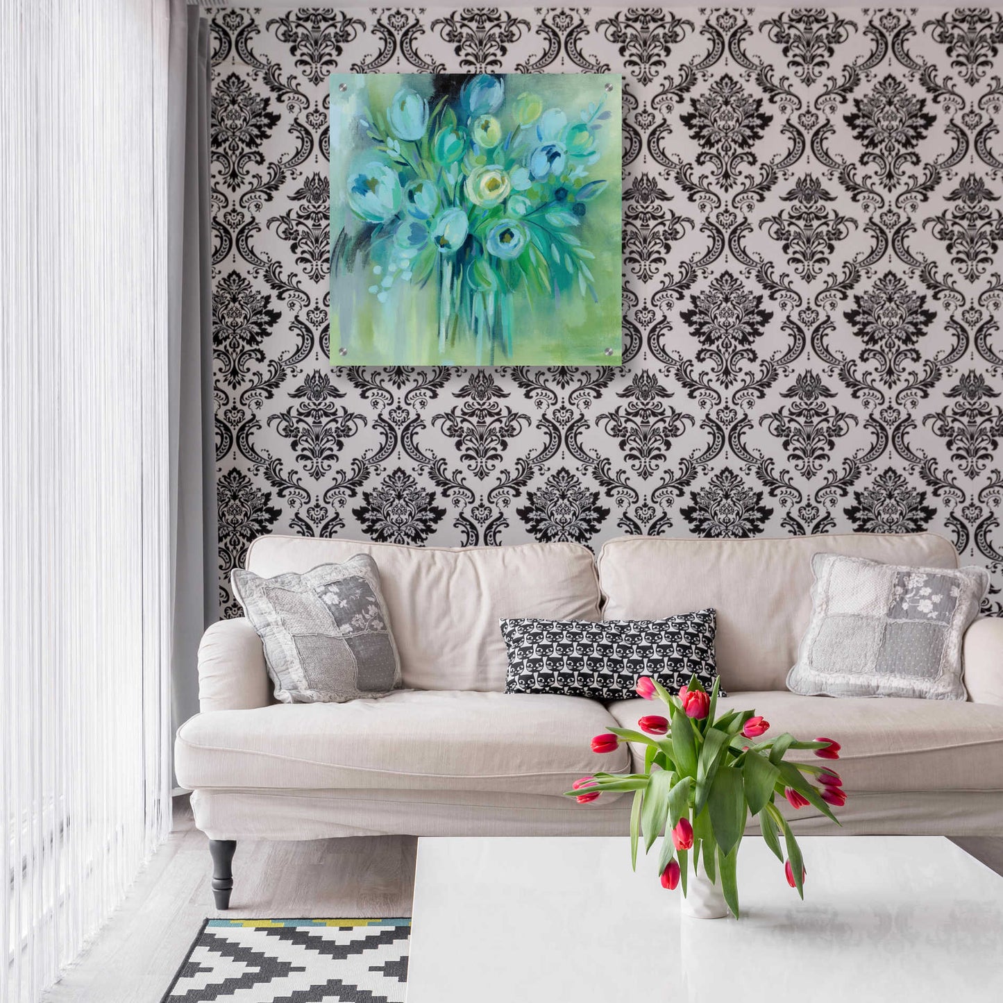 Epic Art 'Aurora Borealis Florals' by Silvia Vassileva, Acrylic Glass Wall Art,24x24