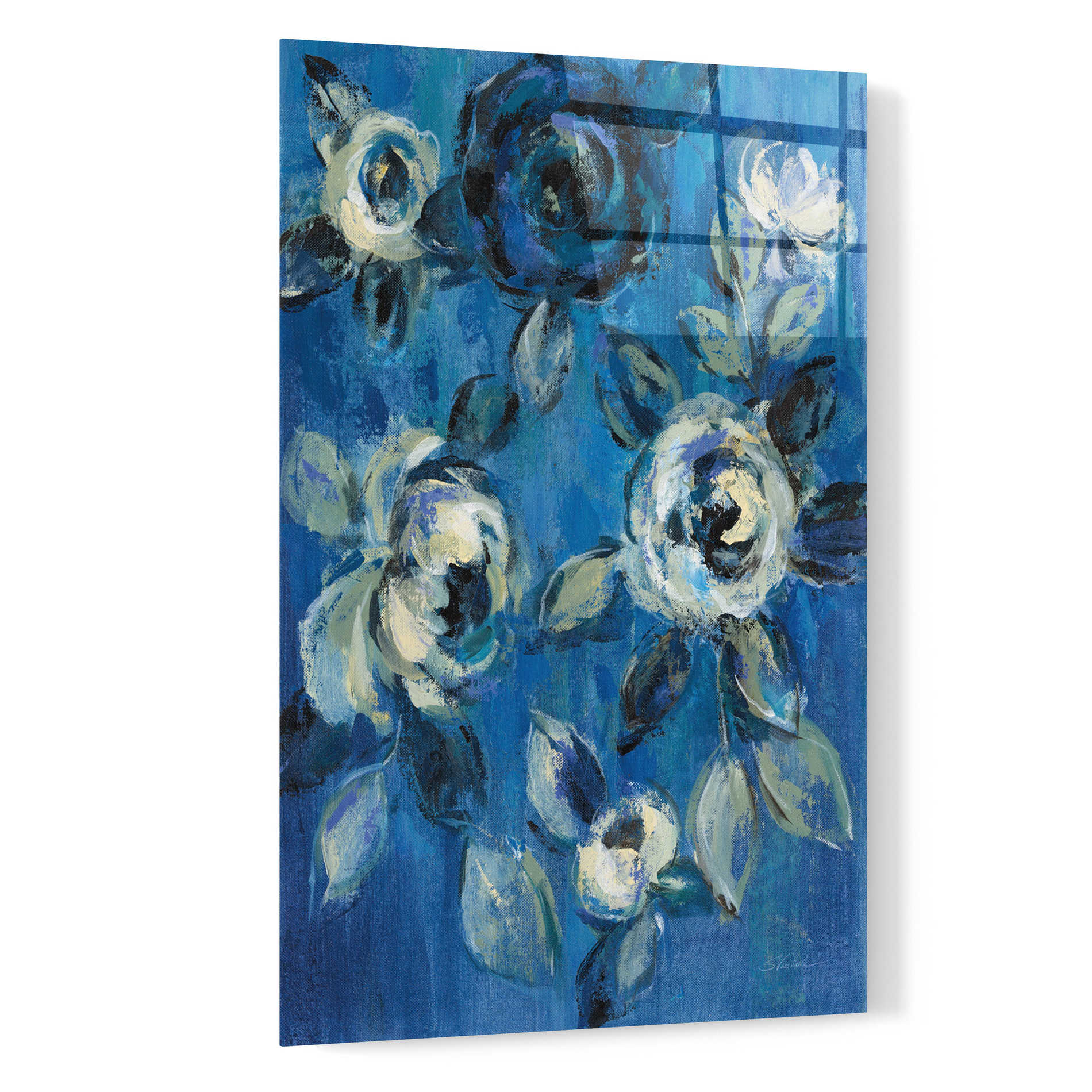 Epic Art 'Loose Flowers on Blue I' by Silvia Vassileva, Acrylic Glass Wall Art,16x24