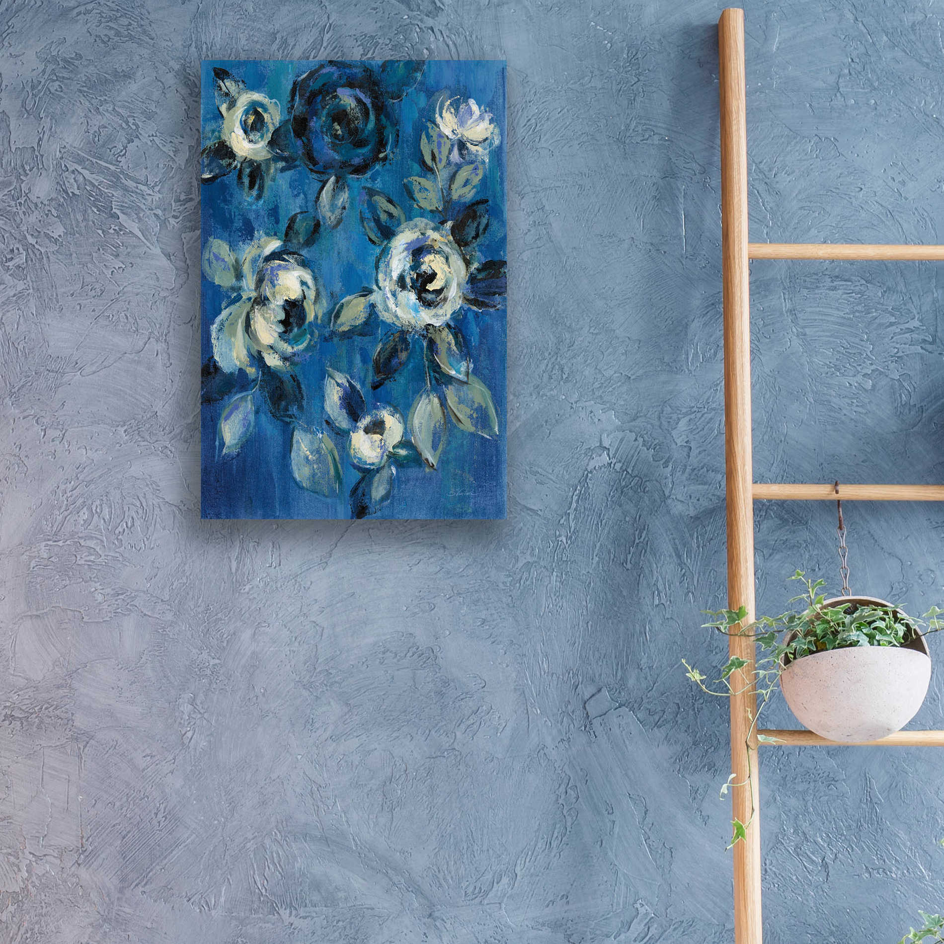 Epic Art 'Loose Flowers on Blue I' by Silvia Vassileva, Acrylic Glass Wall Art,16x24