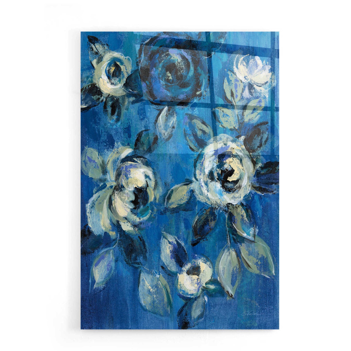 Epic Art 'Loose Flowers on Blue I' by Silvia Vassileva, Acrylic Glass Wall Art,16x24