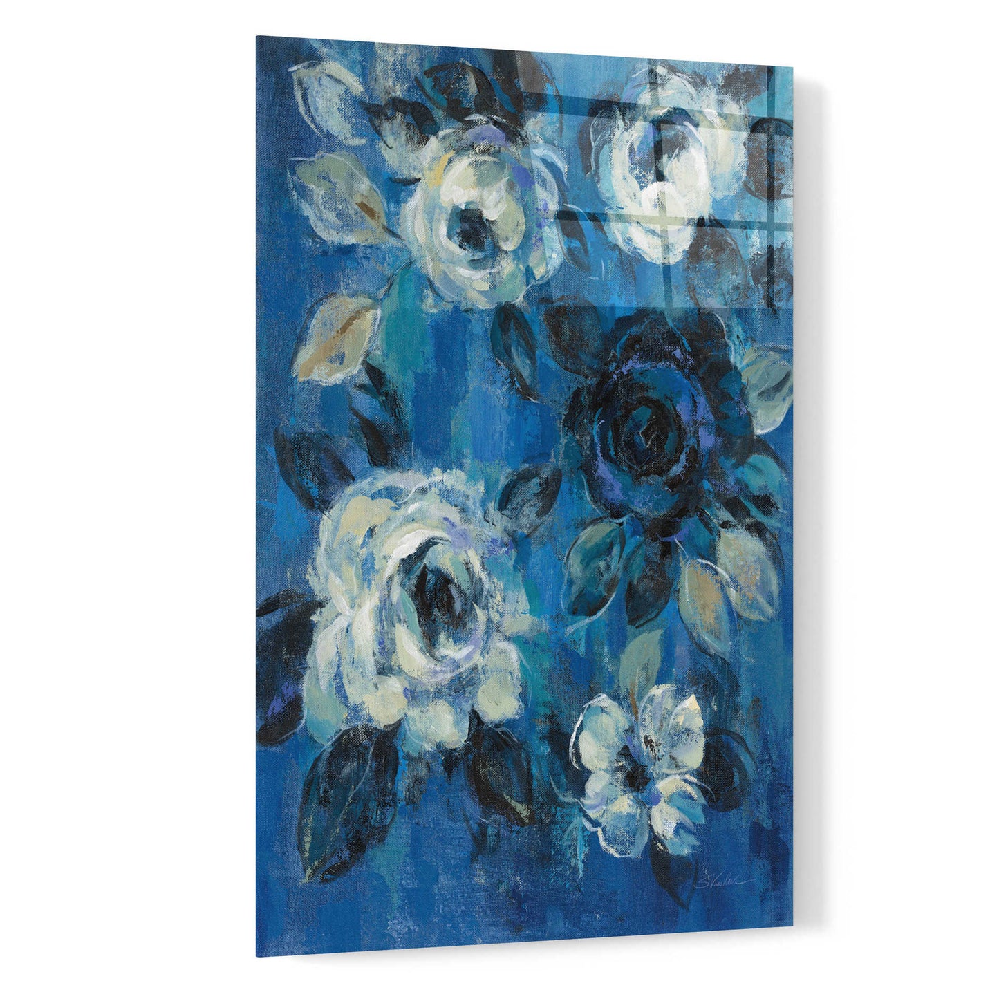 Epic Art 'Loose Flowers on Blue II' by Silvia Vassileva, Acrylic Glass Wall Art,16x24