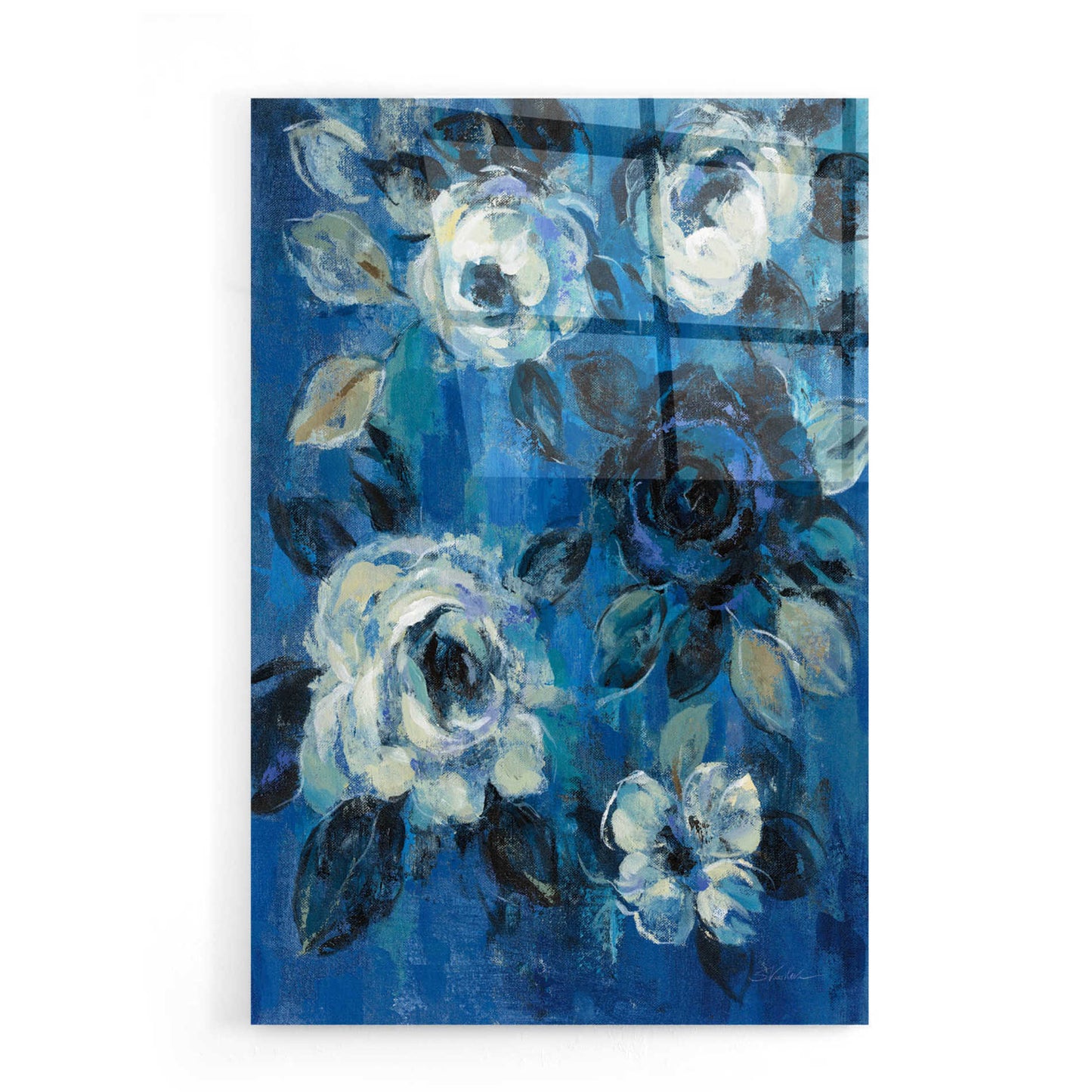 Epic Art 'Loose Flowers on Blue II' by Silvia Vassileva, Acrylic Glass Wall Art,16x24