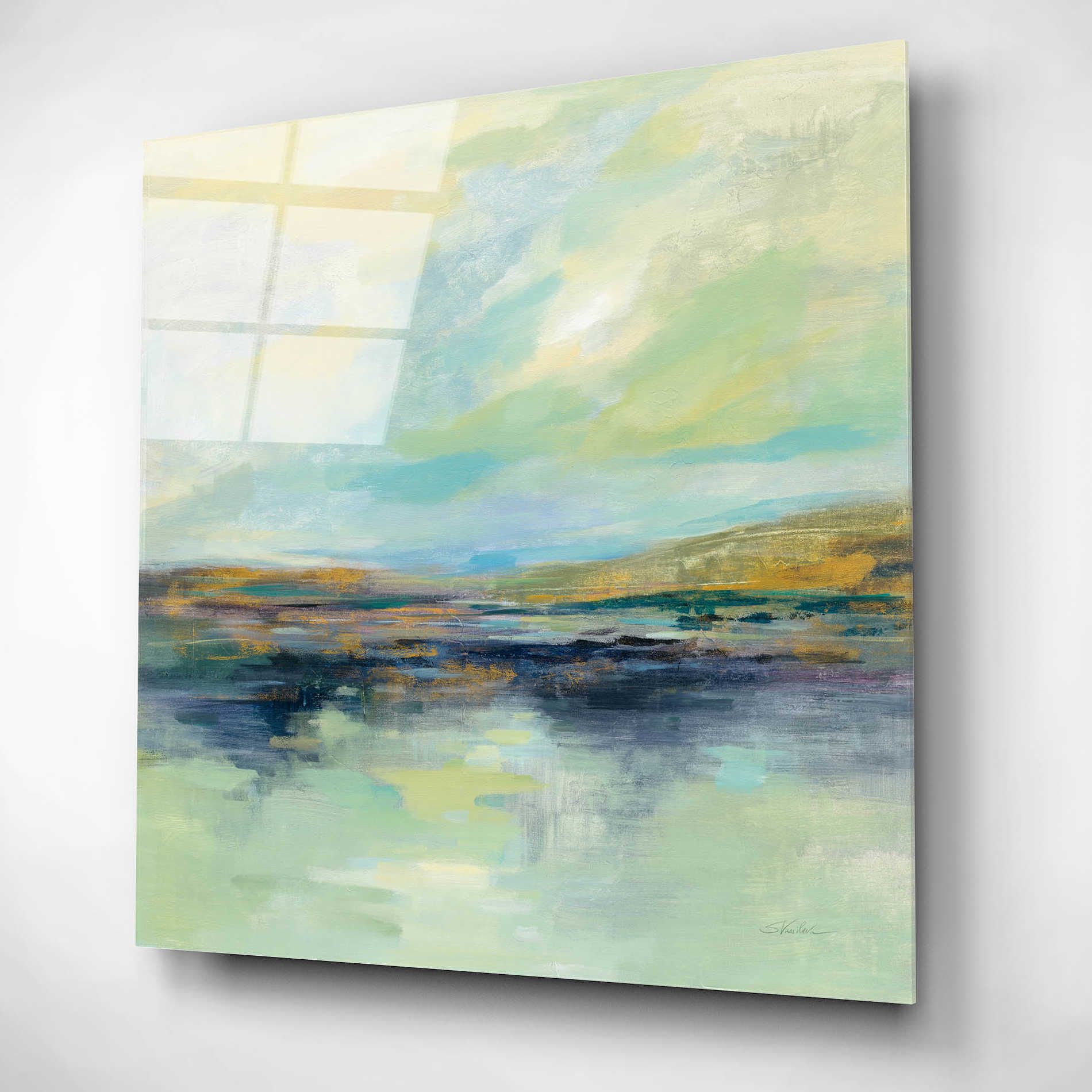 Epic Art 'Golden Fields by the River' by Silvia Vassileva, Acrylic Glass Wall Art,12x12