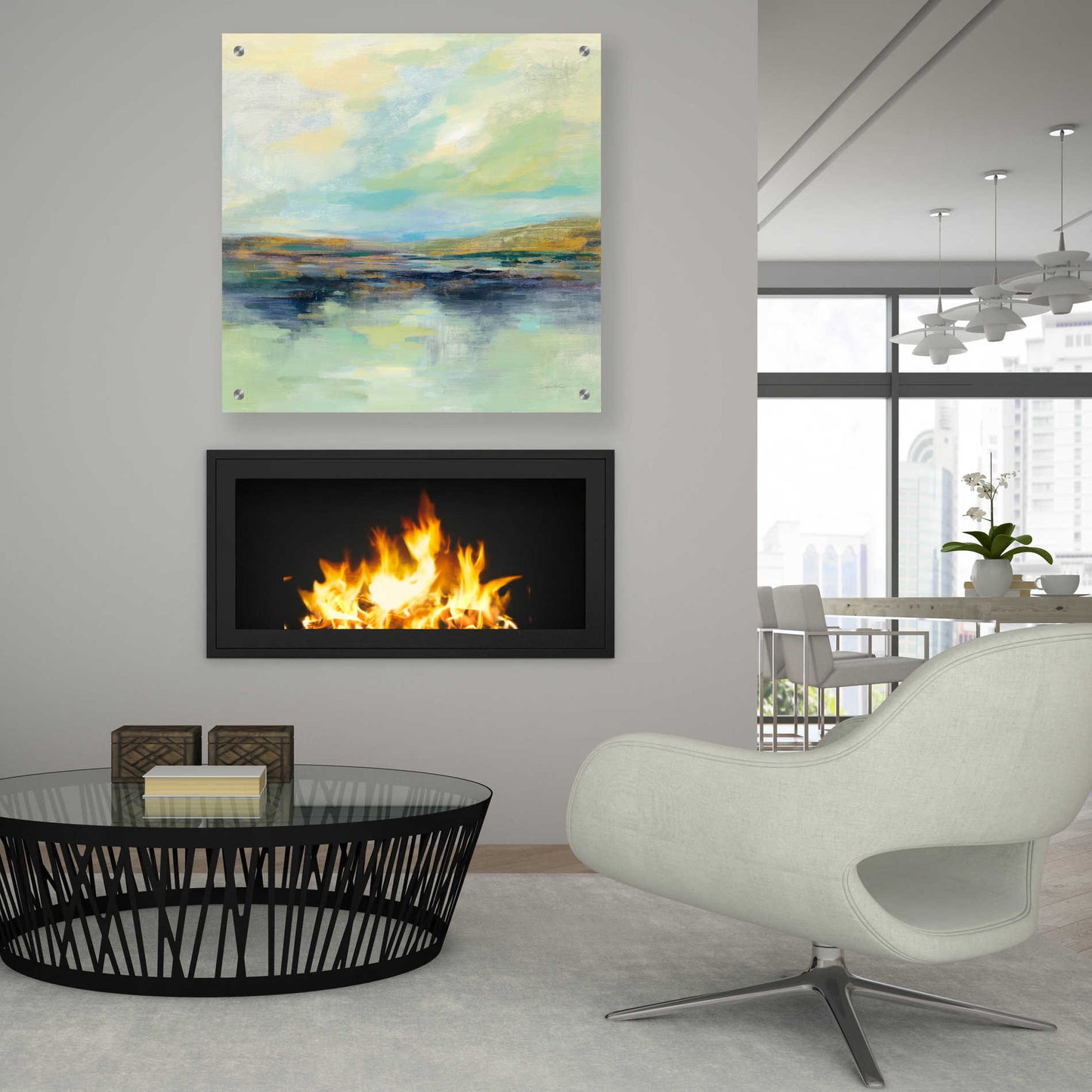 Epic Art 'Golden Fields by the River' by Silvia Vassileva, Acrylic Glass Wall Art,36x36