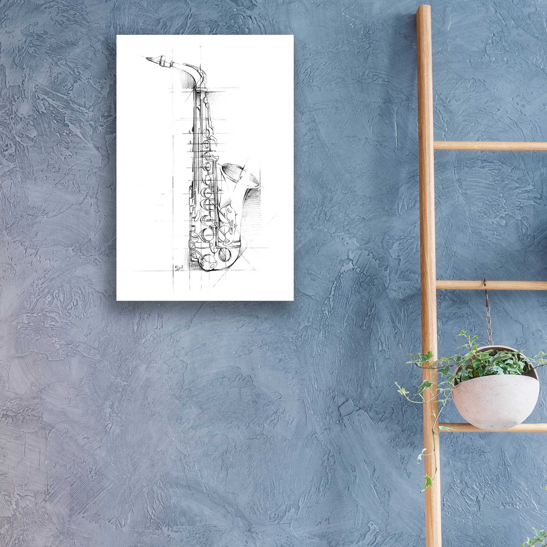 Epic Art "Saxophone Sketch" by Ethan Harper, Acrylic Glass Wall Art,16x24
