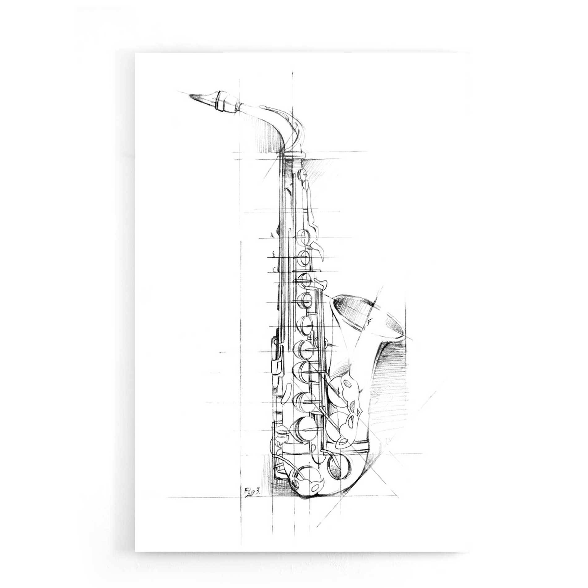 Epic Art "Saxophone Sketch" by Ethan Harper, Acrylic Glass Wall Art,16x24