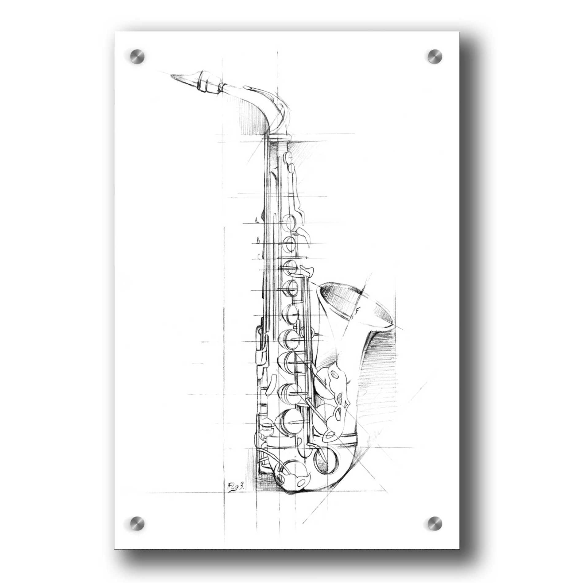Epic Art "Saxophone Sketch" by Ethan Harper, Acrylic Glass Wall Art,24x36