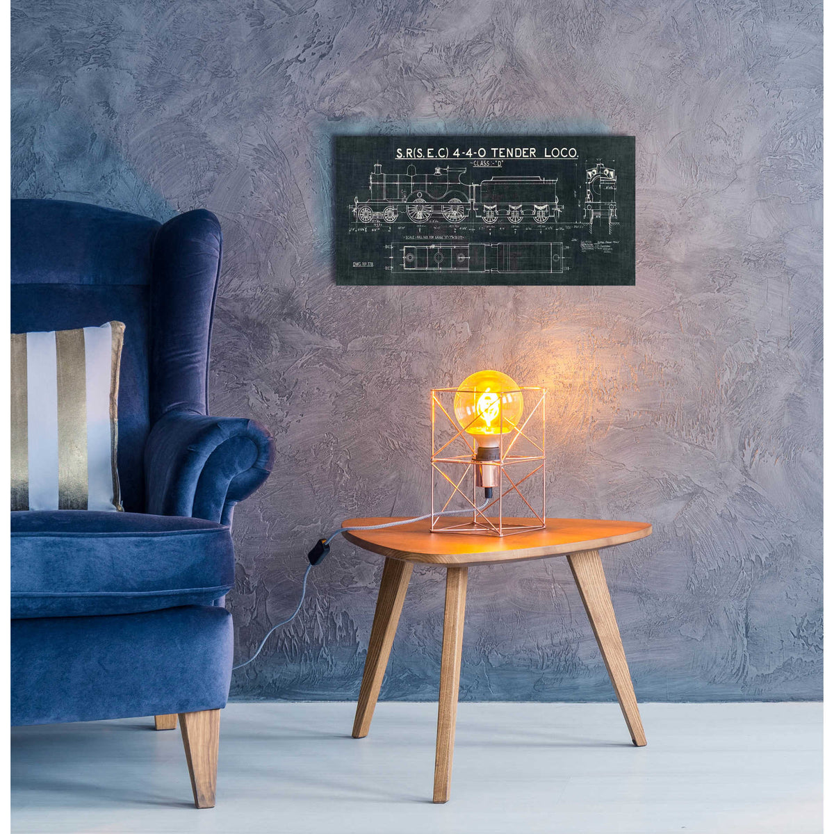 Epic Art 'Train Blueprint II' by Wild Apple Portfolio, Acrylic Glass Wall Art,24x12
