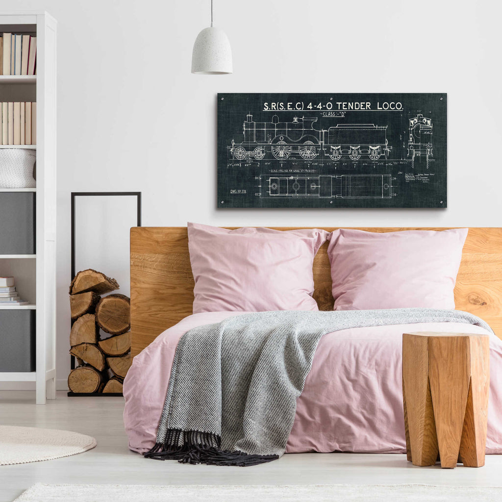 Epic Art 'Train Blueprint II' by Wild Apple Portfolio, Acrylic Glass Wall Art,48x24