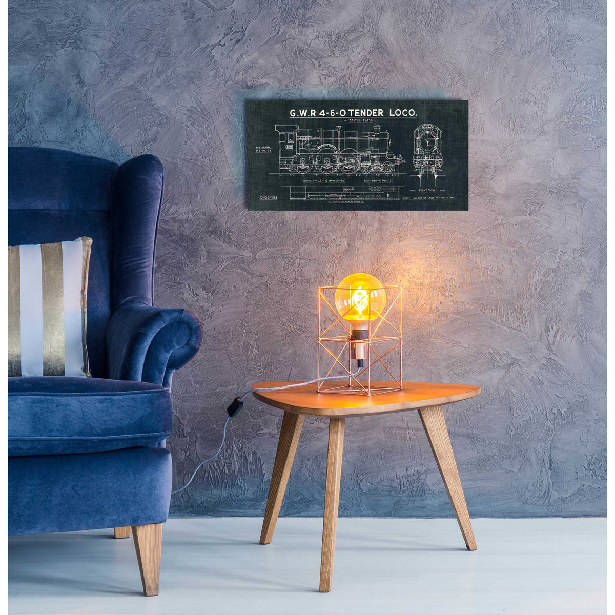 Epic Art 'Train Blueprint III' by Wild Apple Portfolio, Acrylic Glass Wall Art,24x12