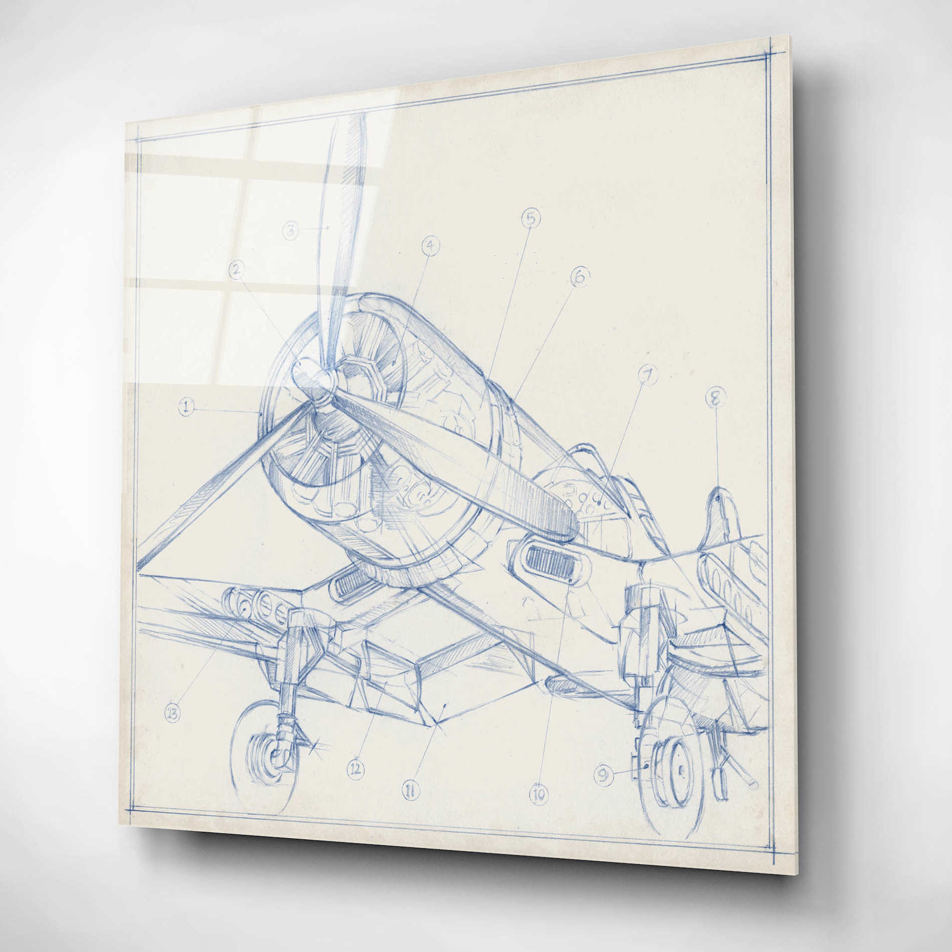 Epic Art "Airplane Mechanical Sketch II" by Ethan Harper, Acrylic Glass Wall Art,12x12