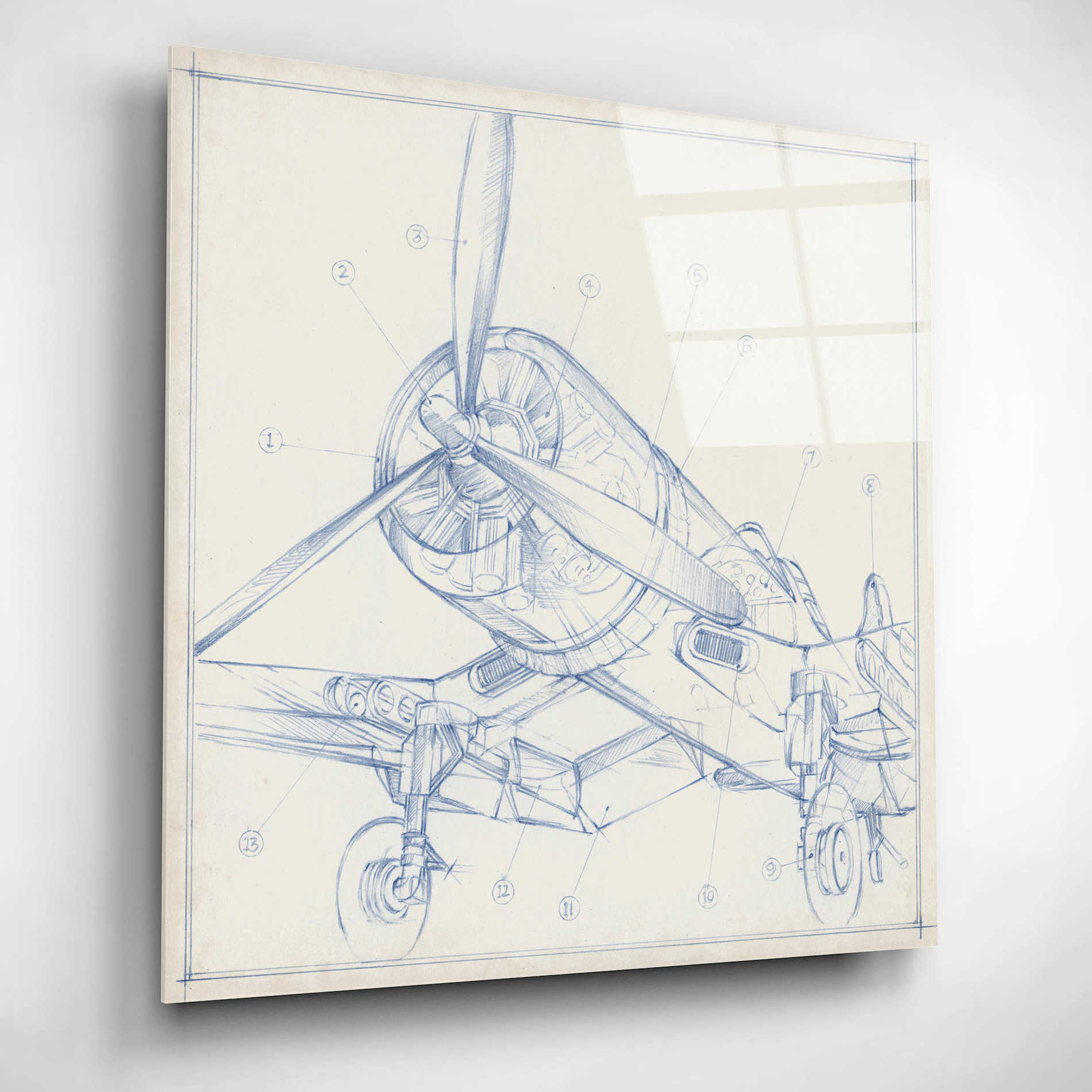 Epic Art "Airplane Mechanical Sketch II" by Ethan Harper, Acrylic Glass Wall Art,12x12