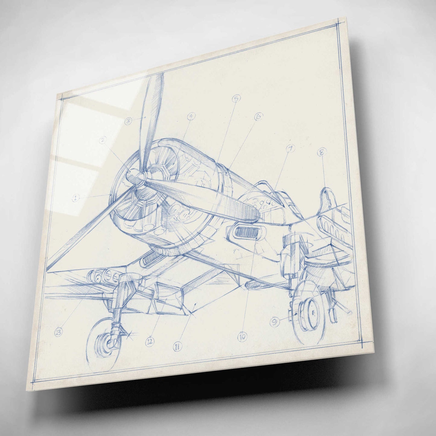 Epic Art "Airplane Mechanical Sketch II" by Ethan Harper, Acrylic Glass Wall Art,12x12