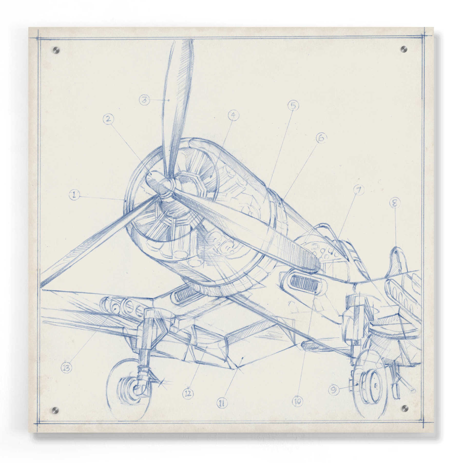 Epic Art "Airplane Mechanical Sketch II" by Ethan Harper, Acrylic Glass Wall Art,24x24