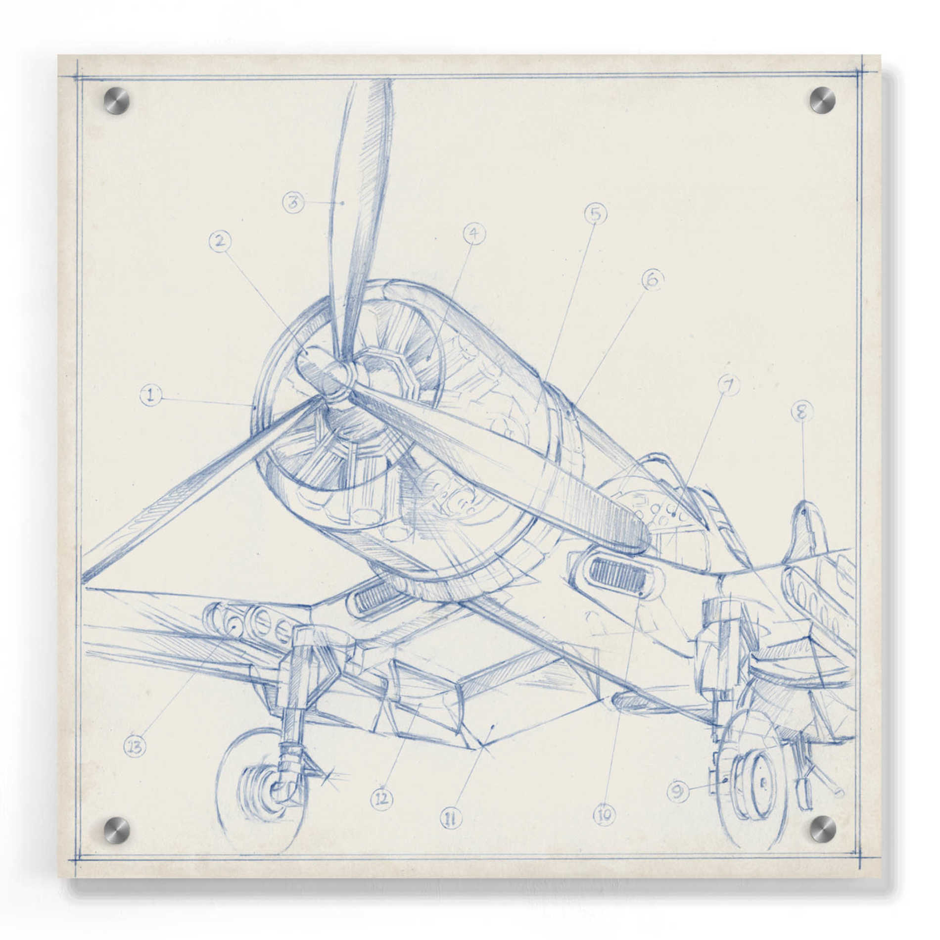 Epic Art "Airplane Mechanical Sketch II" by Ethan Harper, Acrylic Glass Wall Art,36x36
