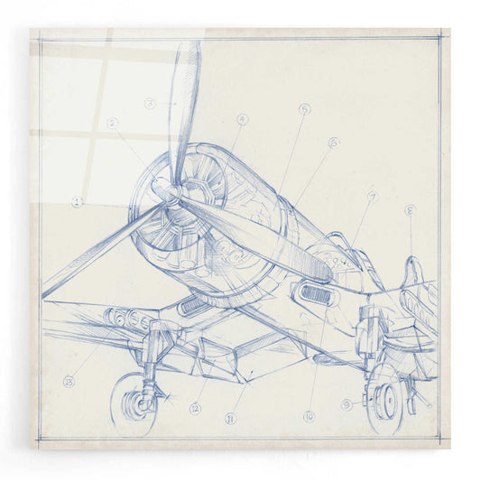Epic Art "Airplane Mechanical Sketch II" by Ethan Harper, Acrylic Glass Wall Art