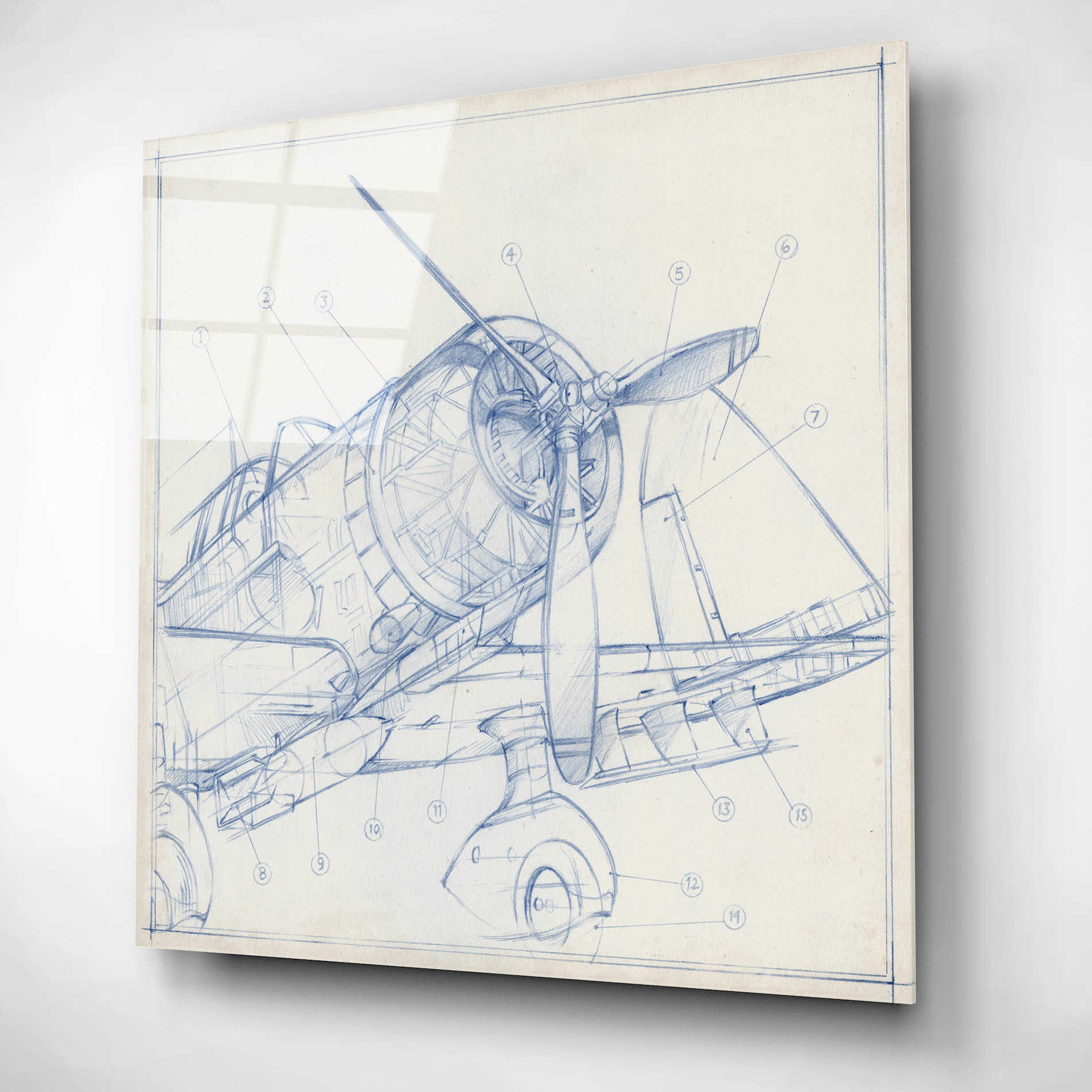 Epic Art "Airplane Mechanical Sketch I" by Ethan Harper, Acrylic Glass Wall Art,12x12