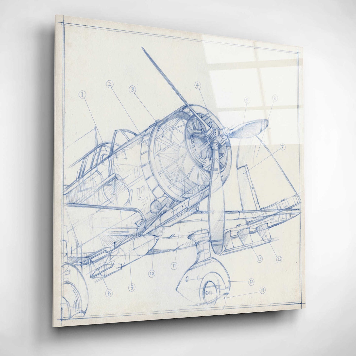 Epic Art "Airplane Mechanical Sketch I" by Ethan Harper, Acrylic Glass Wall Art,12x12
