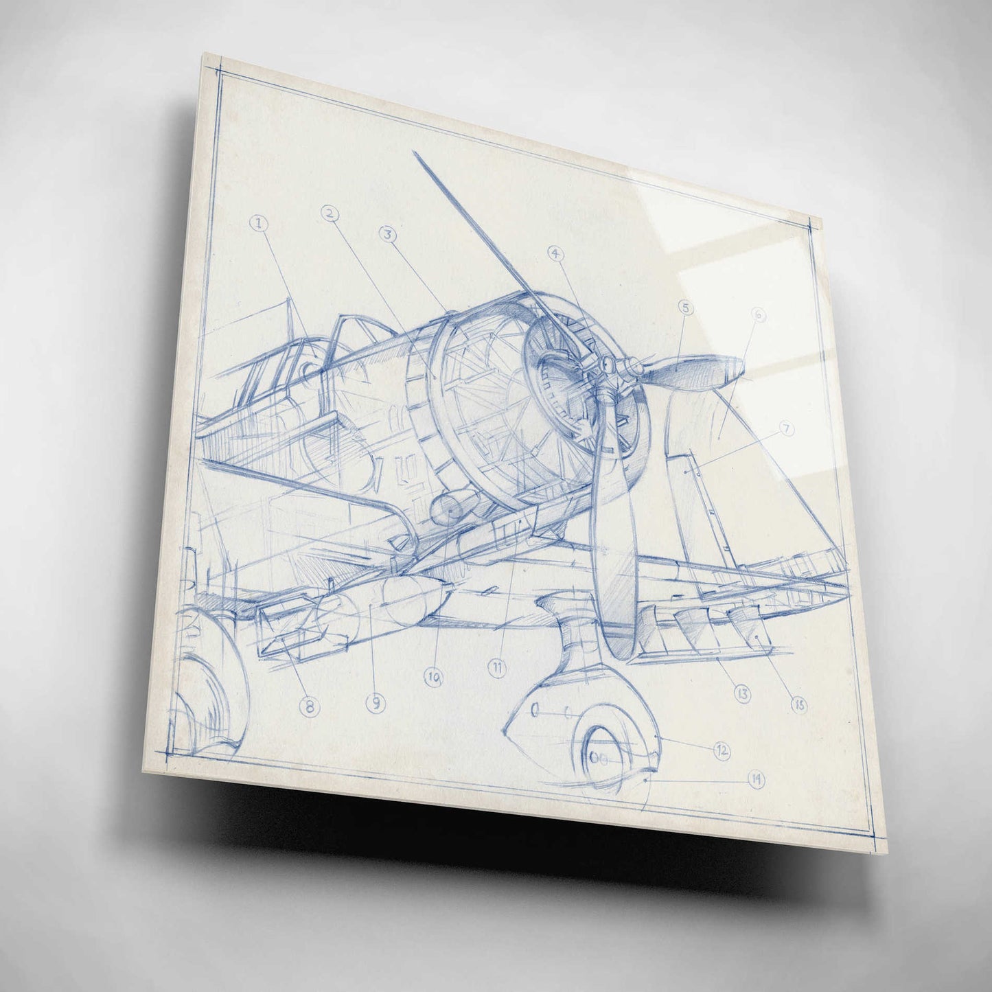 Epic Art "Airplane Mechanical Sketch I" by Ethan Harper, Acrylic Glass Wall Art,12x12