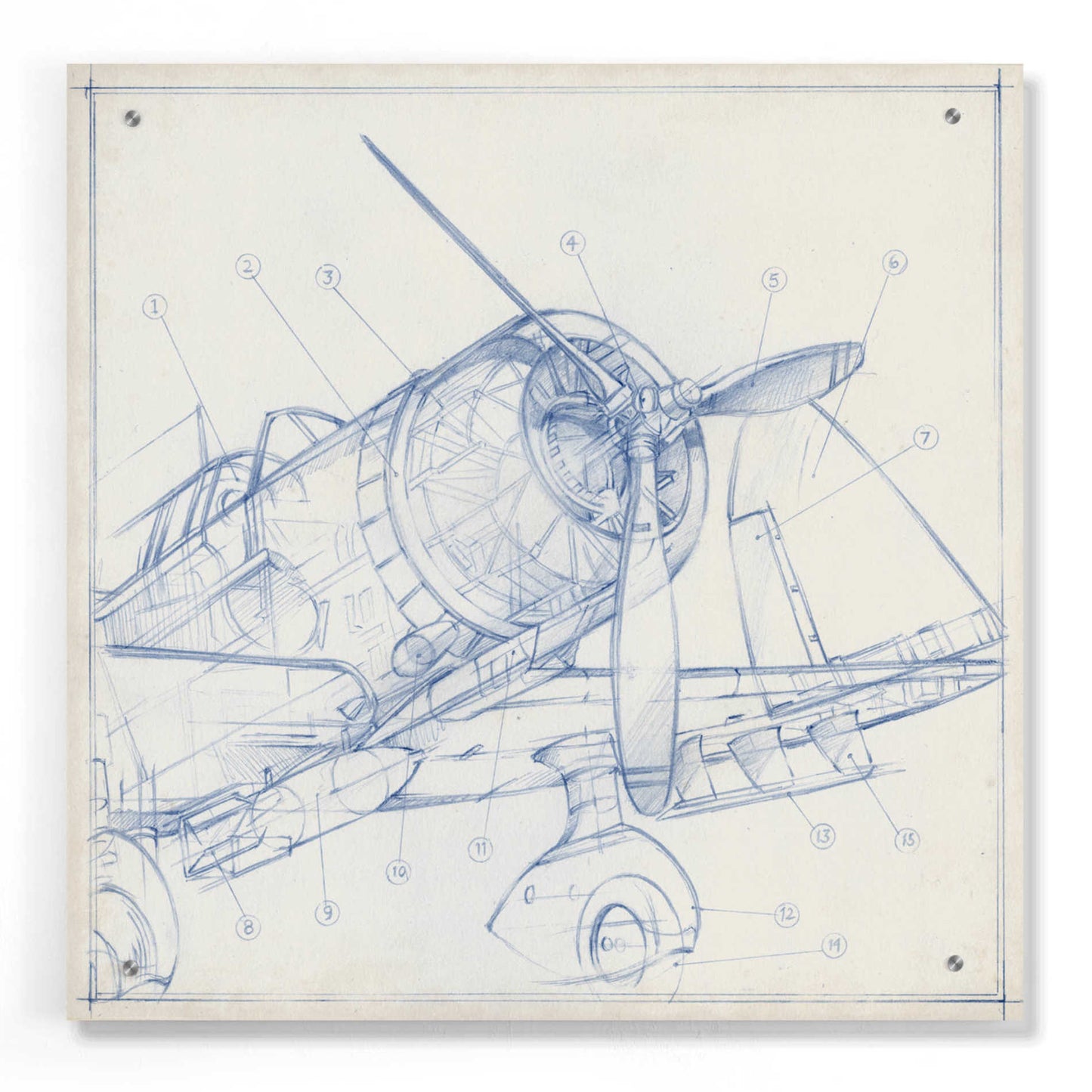Epic Art "Airplane Mechanical Sketch I" by Ethan Harper, Acrylic Glass Wall Art,24x24