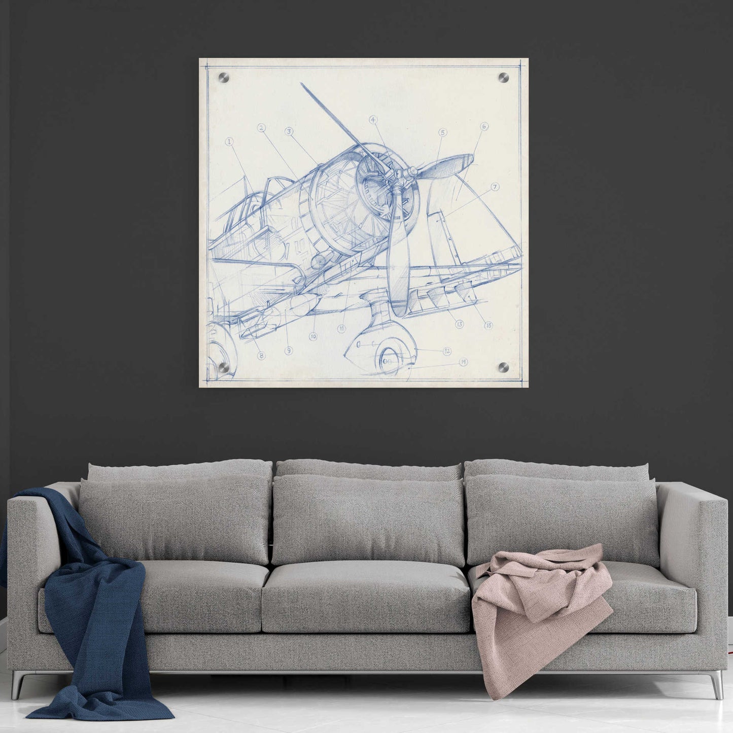 Epic Art "Airplane Mechanical Sketch I" by Ethan Harper, Acrylic Glass Wall Art,36x36