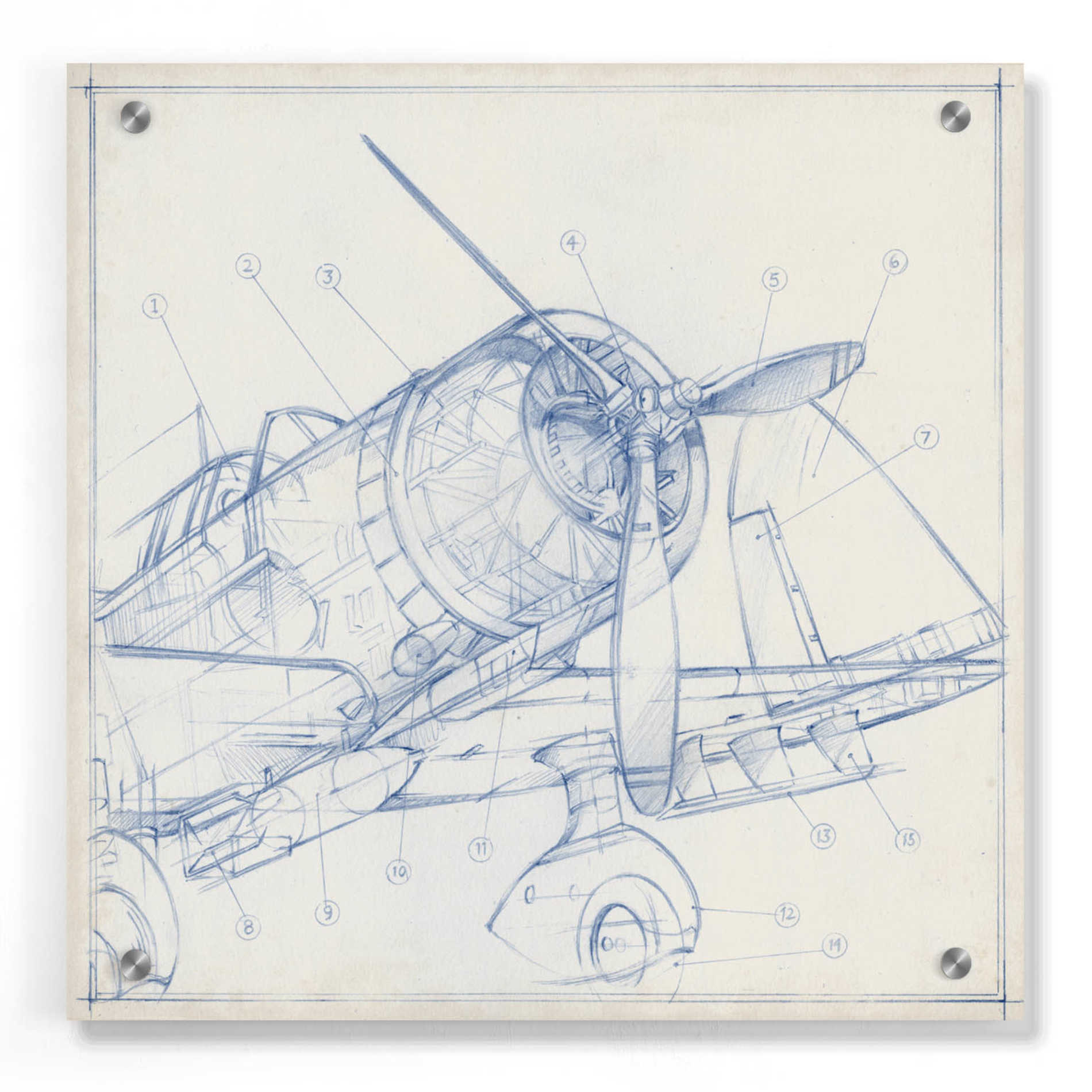 Epic Art "Airplane Mechanical Sketch I" by Ethan Harper, Acrylic Glass Wall Art,36x36