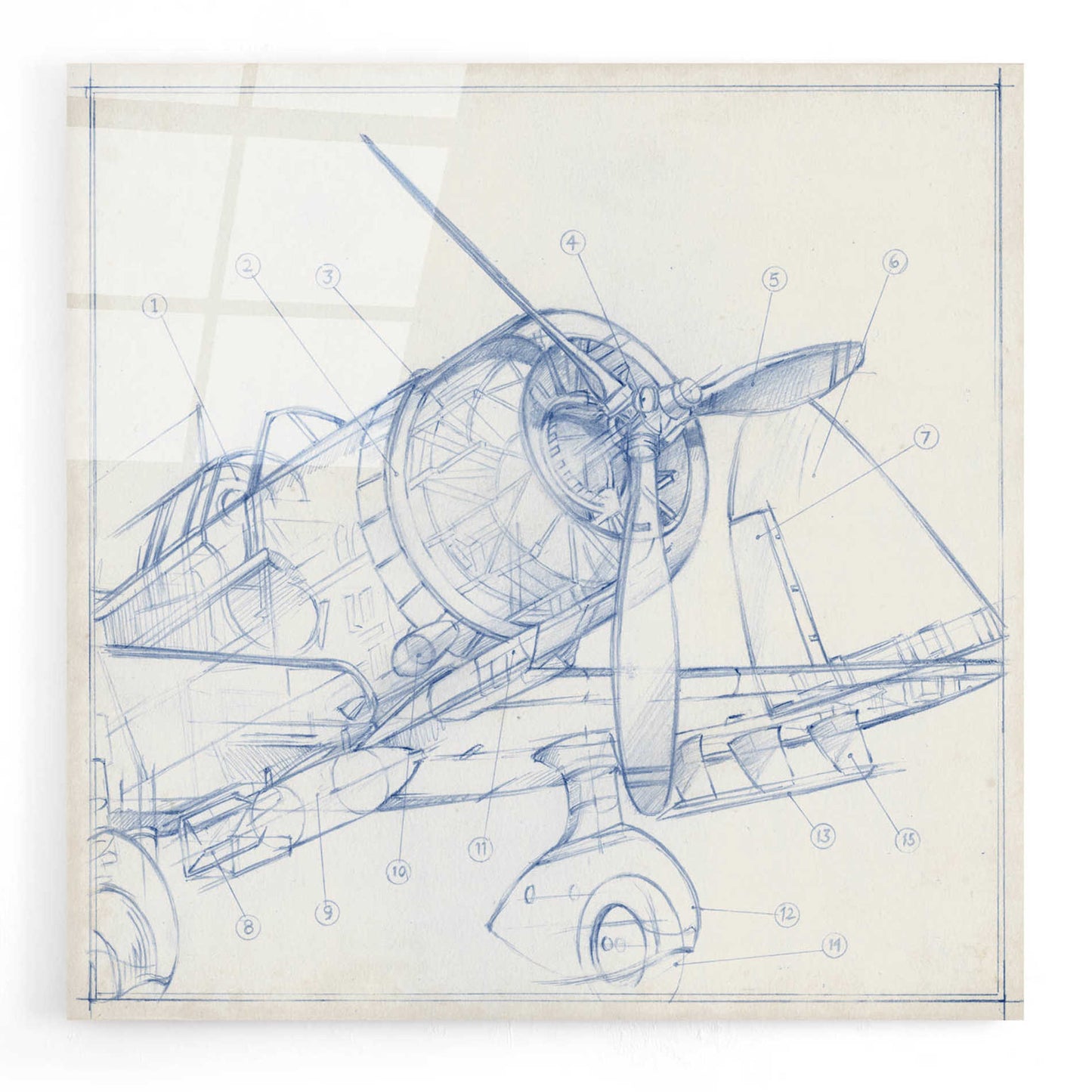 Epic Art "Airplane Mechanical Sketch I" by Ethan Harper, Acrylic Glass Wall Art
