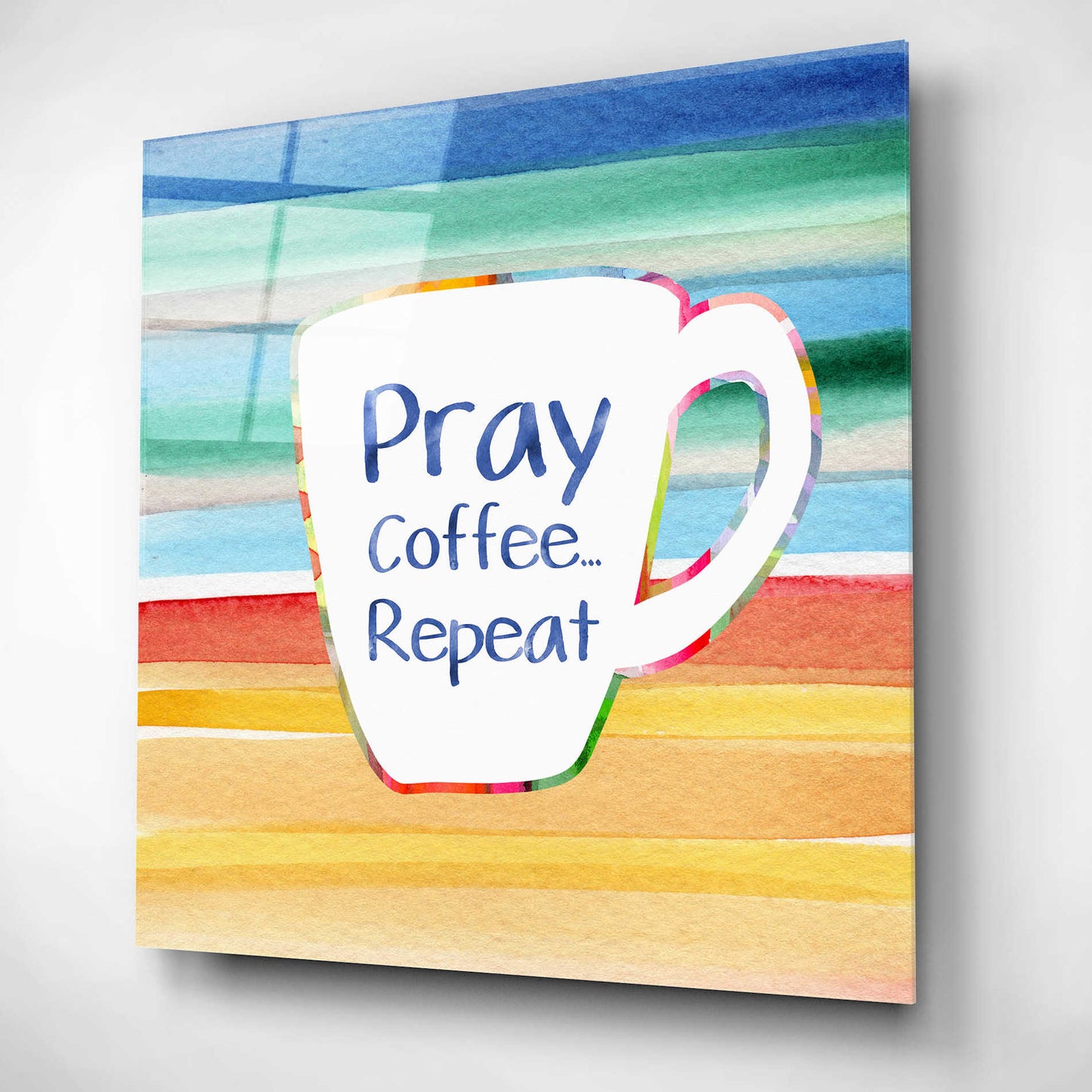 Epic Art 'Pray, Coffee, Repeat' by Linda Woods, Acrylic Glass Wall Art,12x12