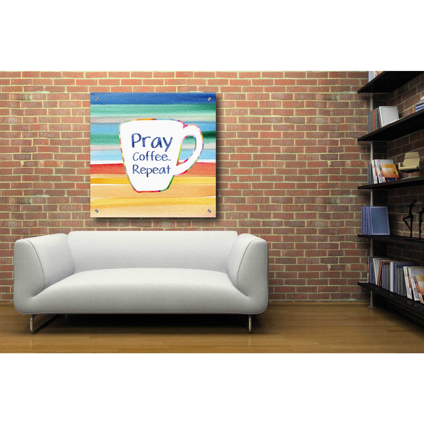 Epic Art 'Pray, Coffee, Repeat' by Linda Woods, Acrylic Glass Wall Art,36x36