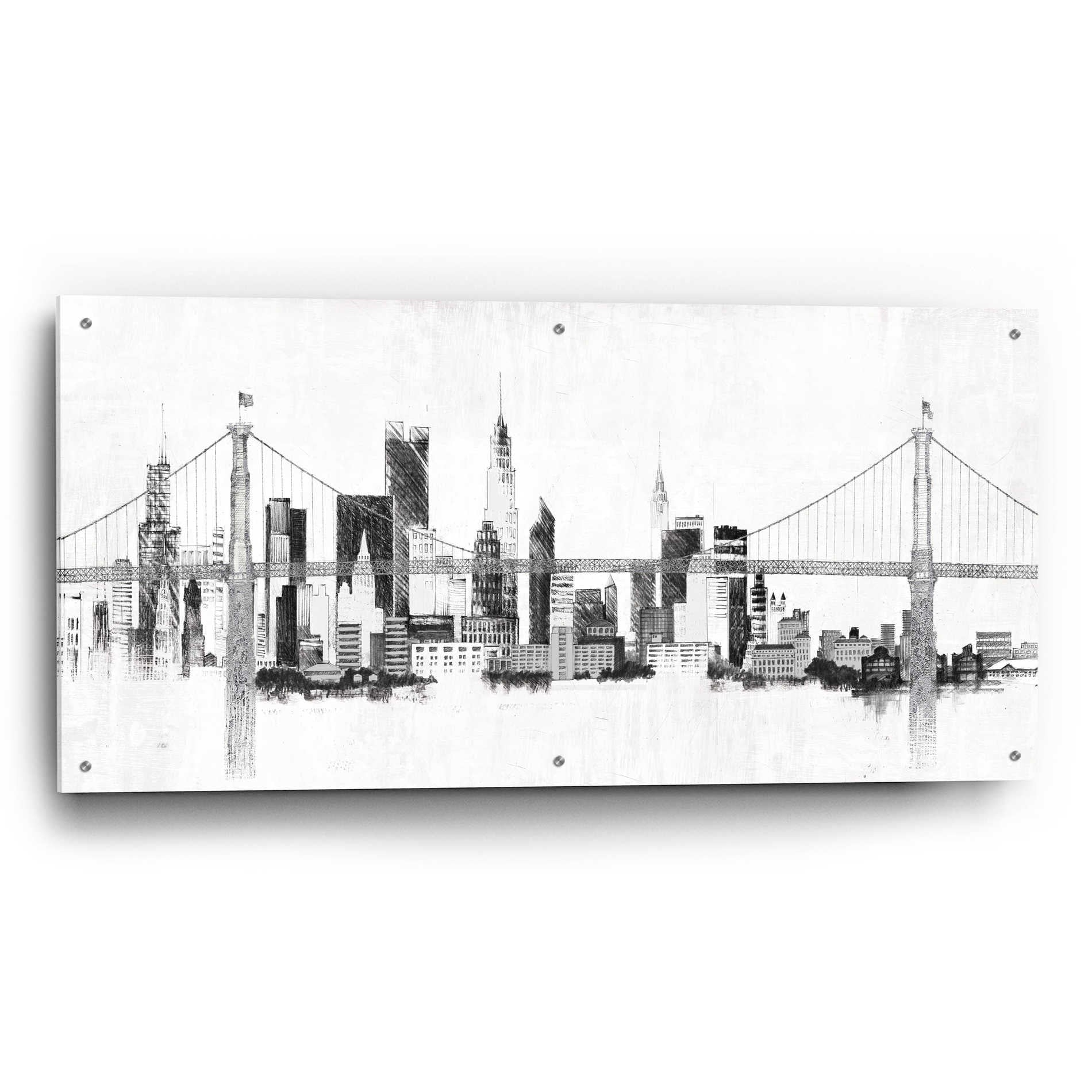 Epic Art 'Bridge And Skyline Silver' by Avery Tillmon,  Acrylic Glass Wall Art,48x24