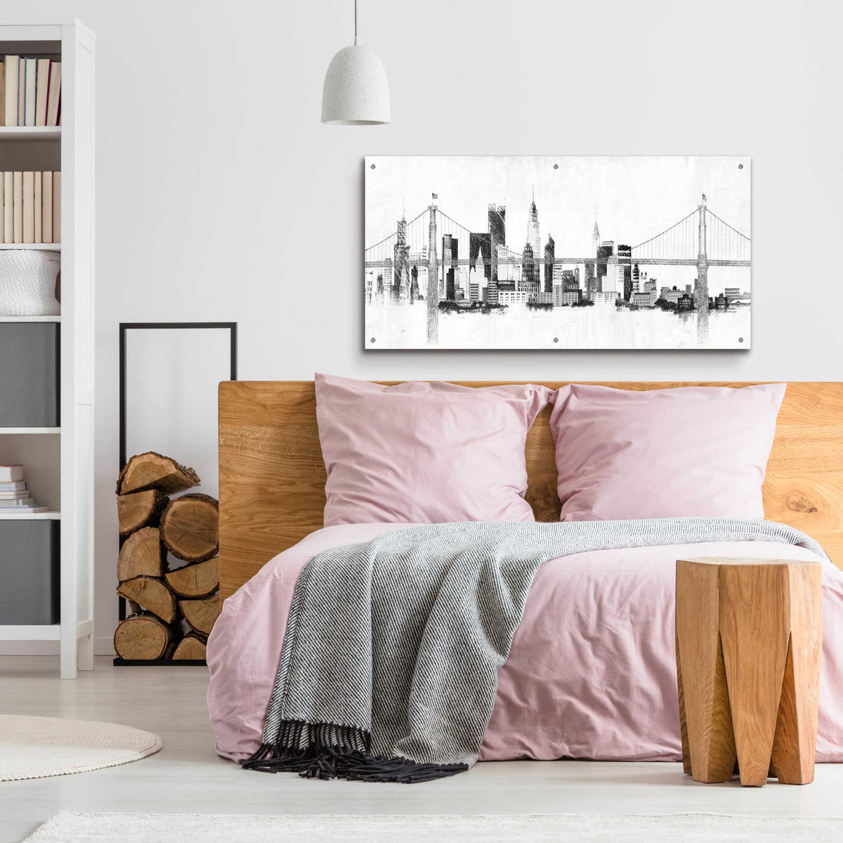 Epic Art 'Bridge And Skyline Silver' by Avery Tillmon,  Acrylic Glass Wall Art,48x24