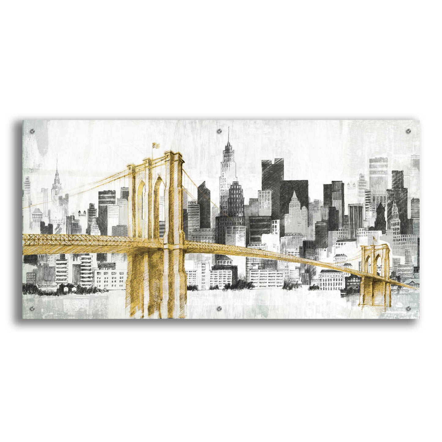 Epic Art 'New York Skyline I Yellow Bridge' by Avery Tillmon,  Acrylic Glass Wall Art,48x24