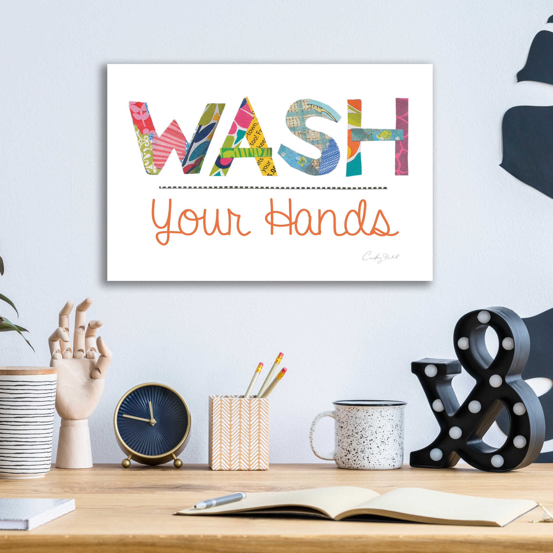 Epic Art 'Wash Your Hands' by Courtney Prahl, Acrylic Glass Wall Art,16x12