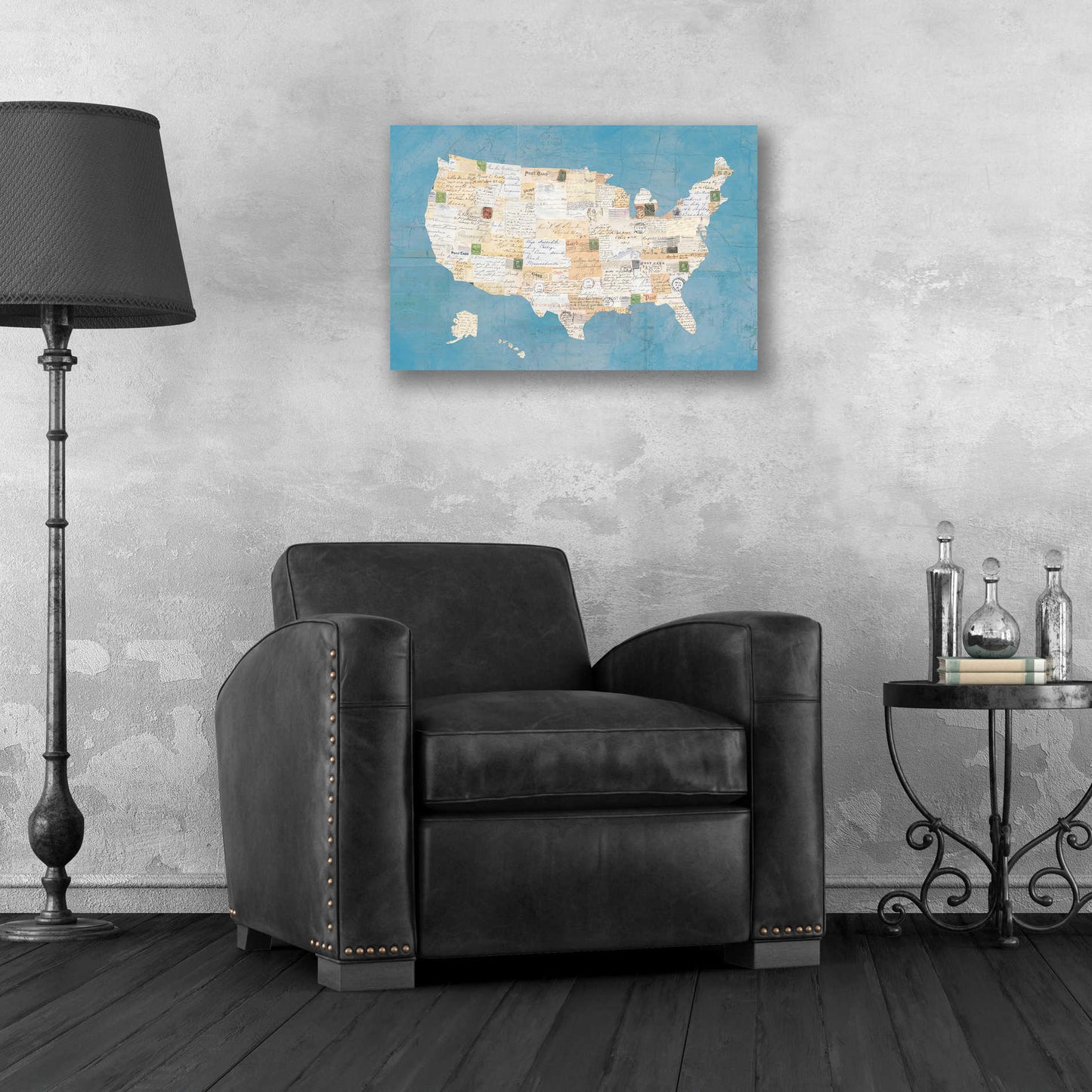 Epic Art 'Vintage USA on Blue' by Courtney Prahl, Acrylic Glass Wall Art,24x16