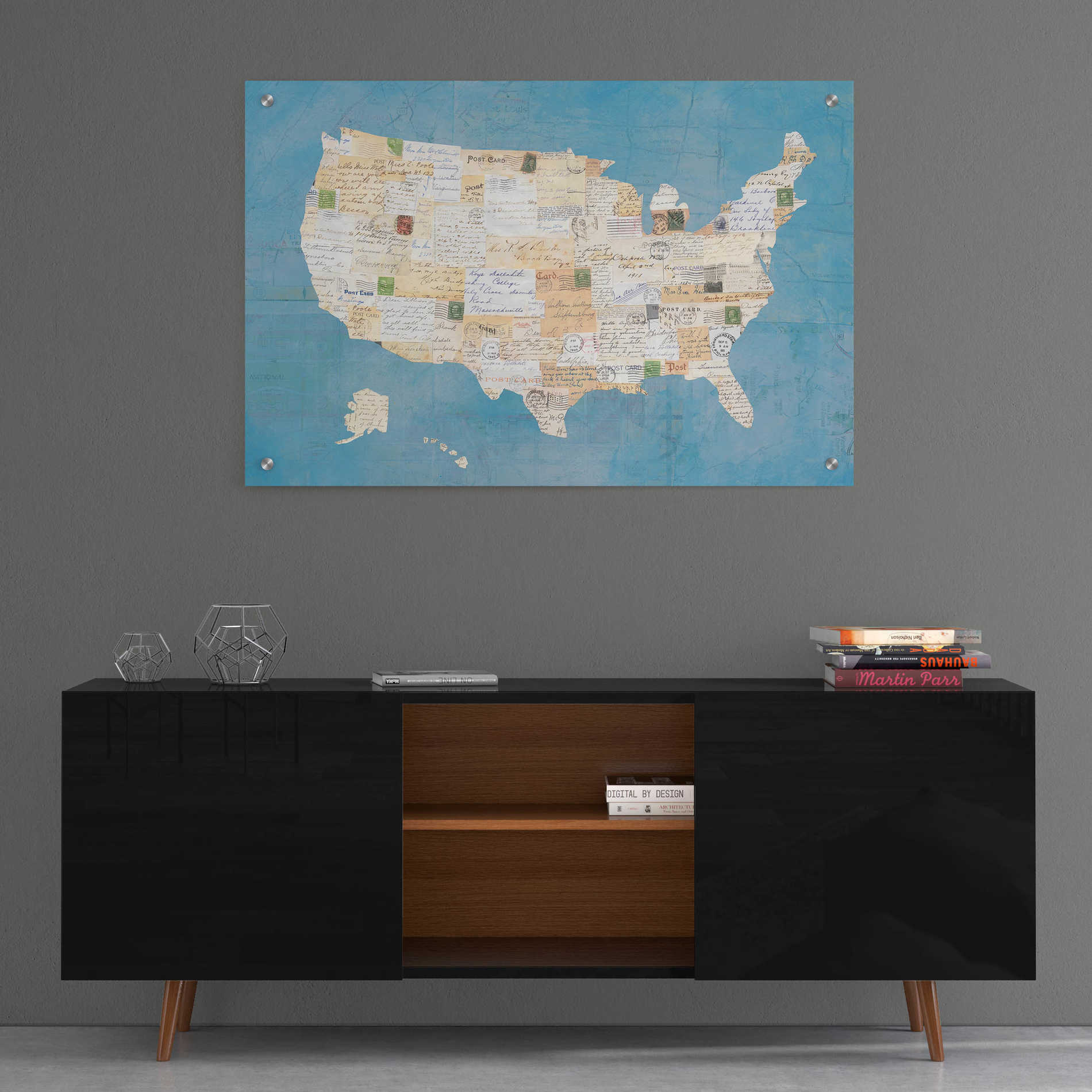 Epic Art 'Vintage USA on Blue' by Courtney Prahl, Acrylic Glass Wall Art,36x24