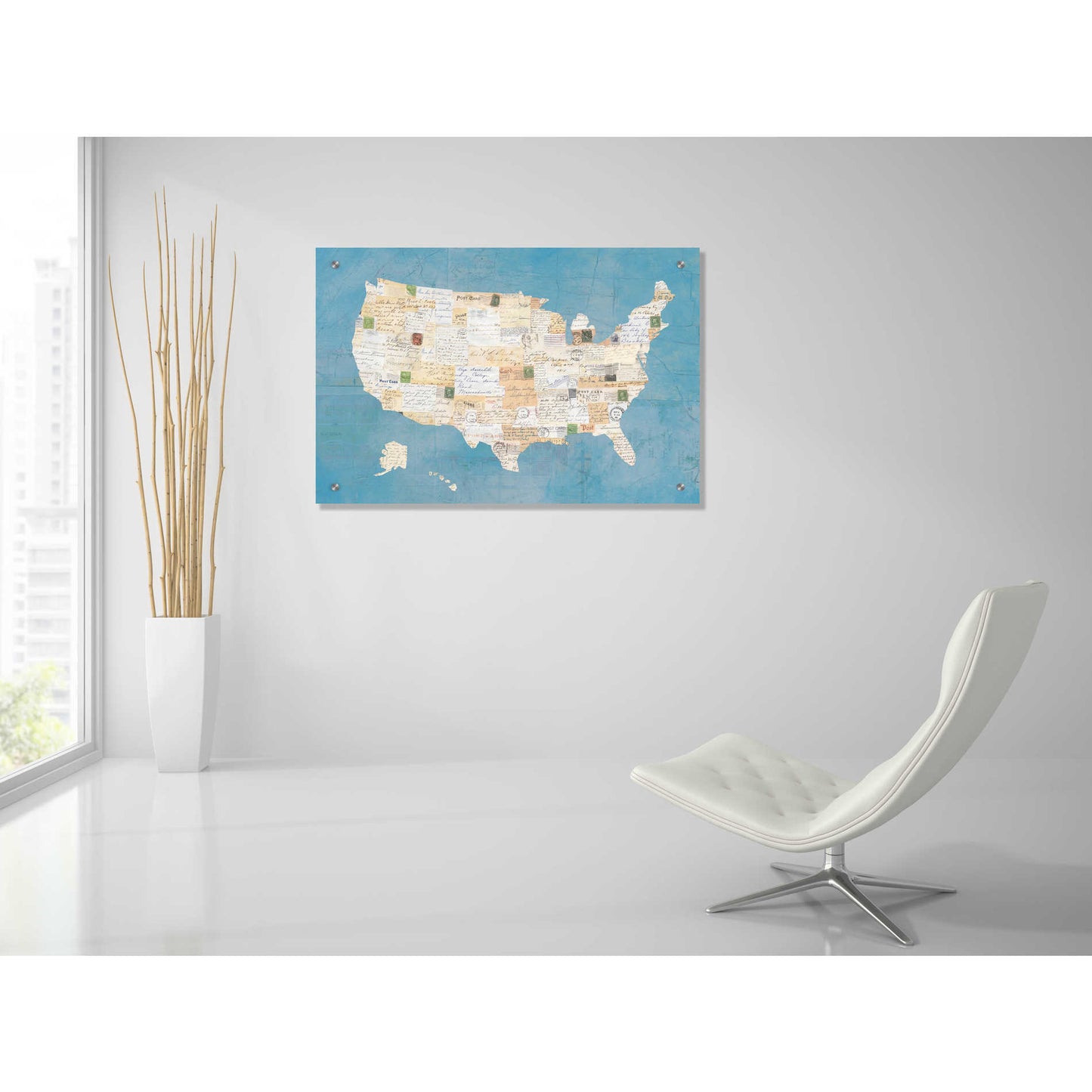 Epic Art 'Vintage USA on Blue' by Courtney Prahl, Acrylic Glass Wall Art,36x24