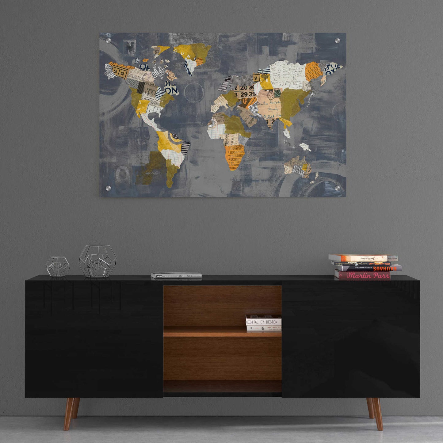 Epic Art 'Golden World on Grey' by Courtney Prahl, Acrylic Glass Wall Art,36x24