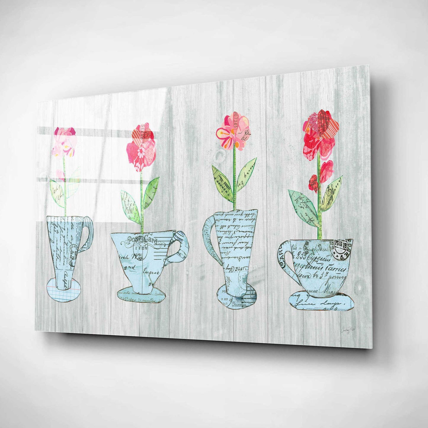 Epic Art 'Teacup Floral V Shiplap' by Courtney Prahl, Acrylic Glass Wall Art,16x12