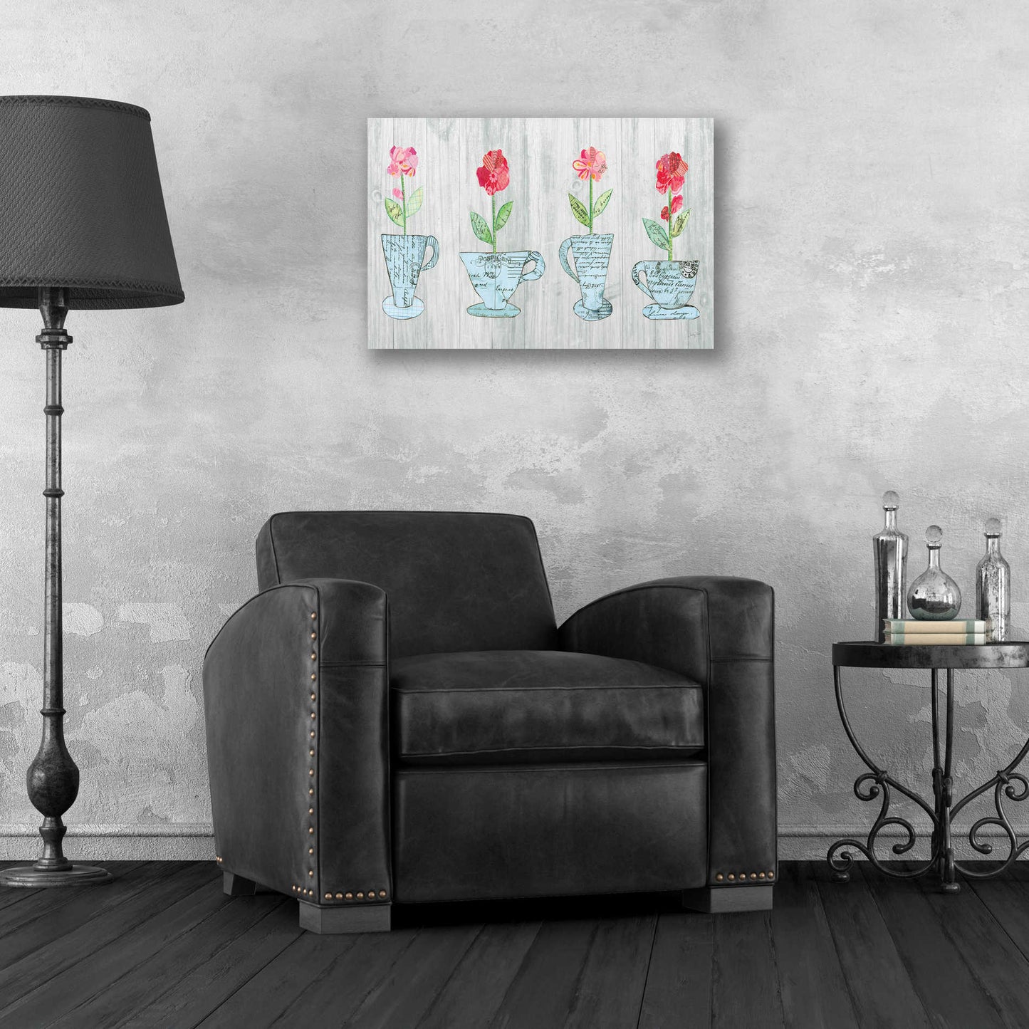 Epic Art 'Teacup Floral V Shiplap' by Courtney Prahl, Acrylic Glass Wall Art,24x16