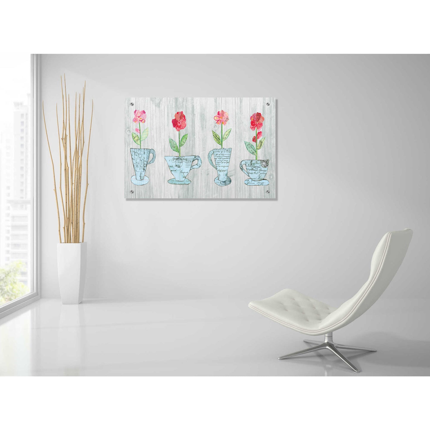 Epic Art 'Teacup Floral V Shiplap' by Courtney Prahl, Acrylic Glass Wall Art,36x24